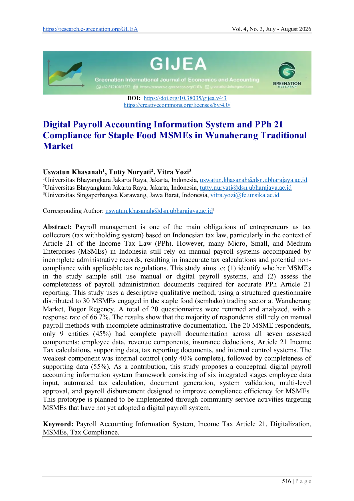 JURIS Digital Payroll Accounting Information System and PPh 21 Compliance for Staple Food MSMEs in Wanaherang Traditional Market