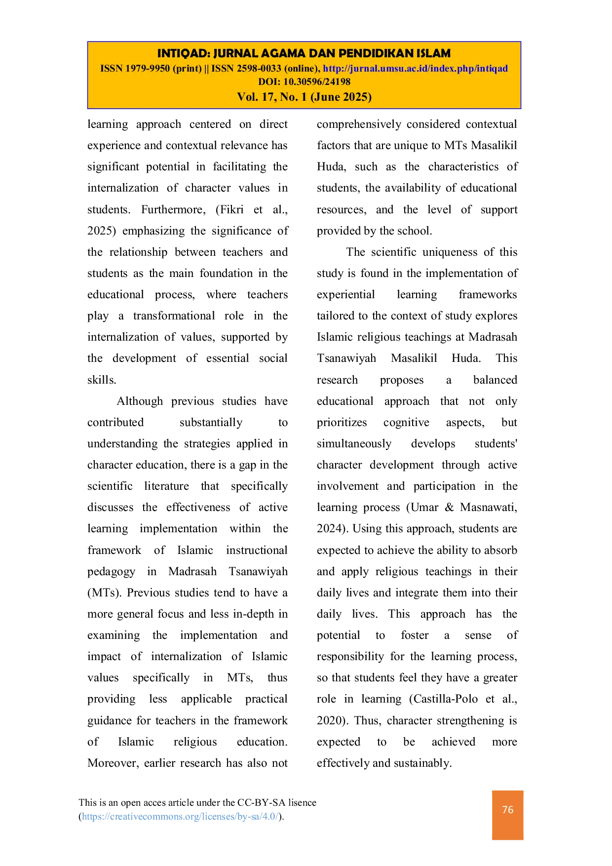 JURIS Active Learning Strategy in Islamic Religious Education for Strengthening Student Character at MTs Masalikil Huda