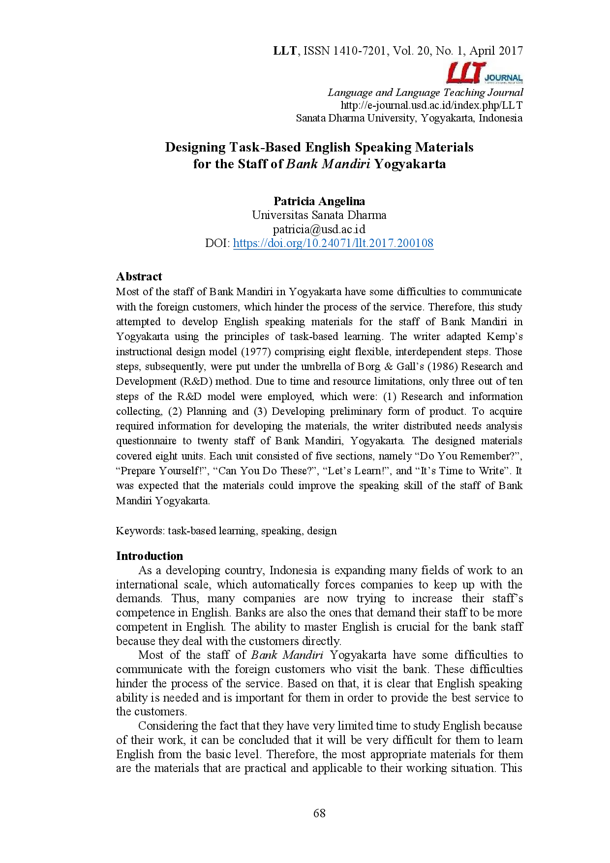 juris Designing Task Based English Speaking Materials for the Staff of Bank Mandiri Yogyakarta