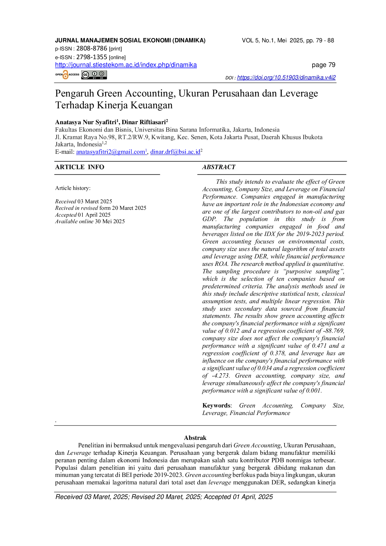JURIS Pengaruh Green Accounting Ukuran Perusahaan dan Leverage Terhadap Kinerja Keuangan