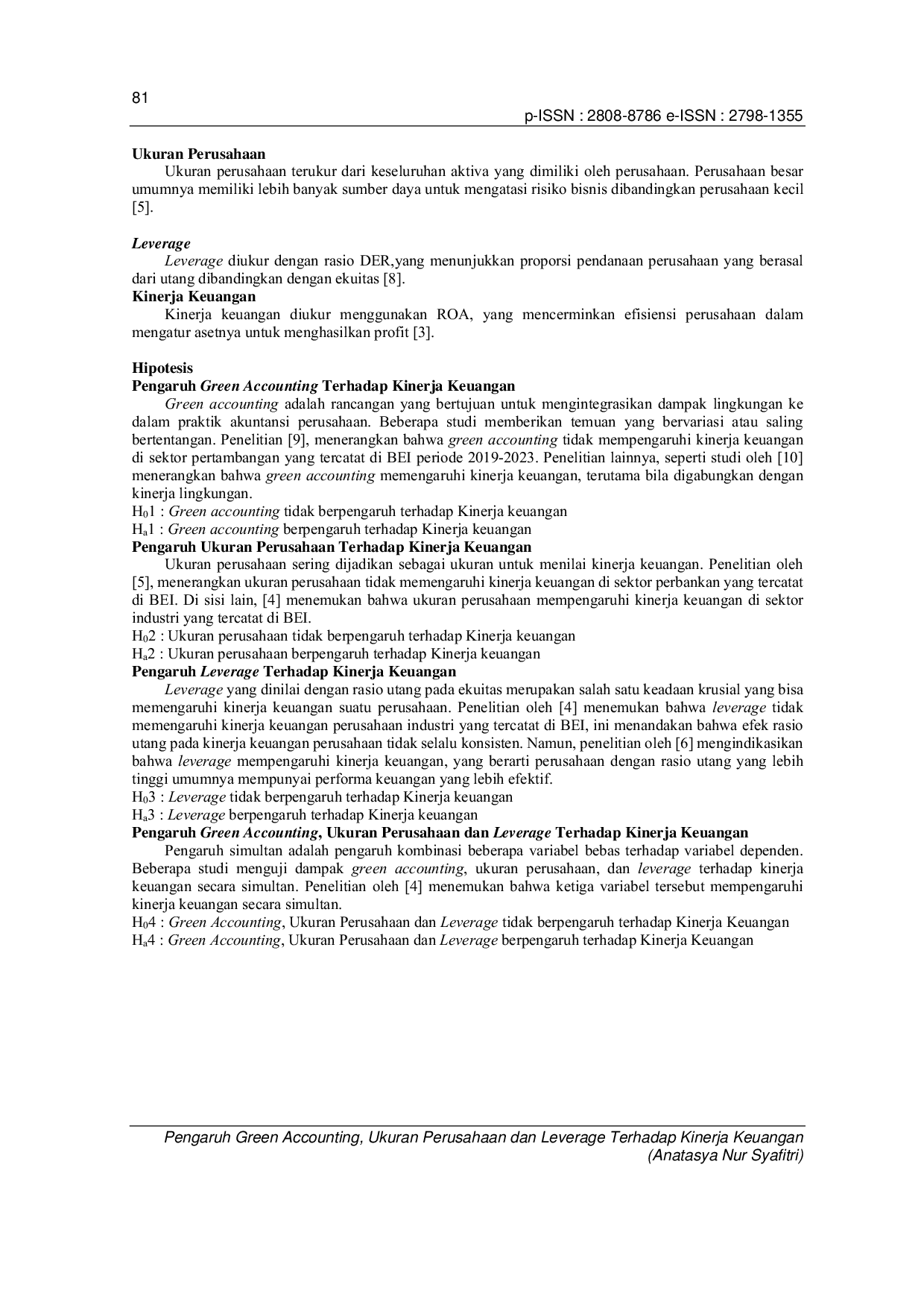 JURIS Pengaruh Green Accounting Ukuran Perusahaan dan Leverage Terhadap Kinerja Keuangan