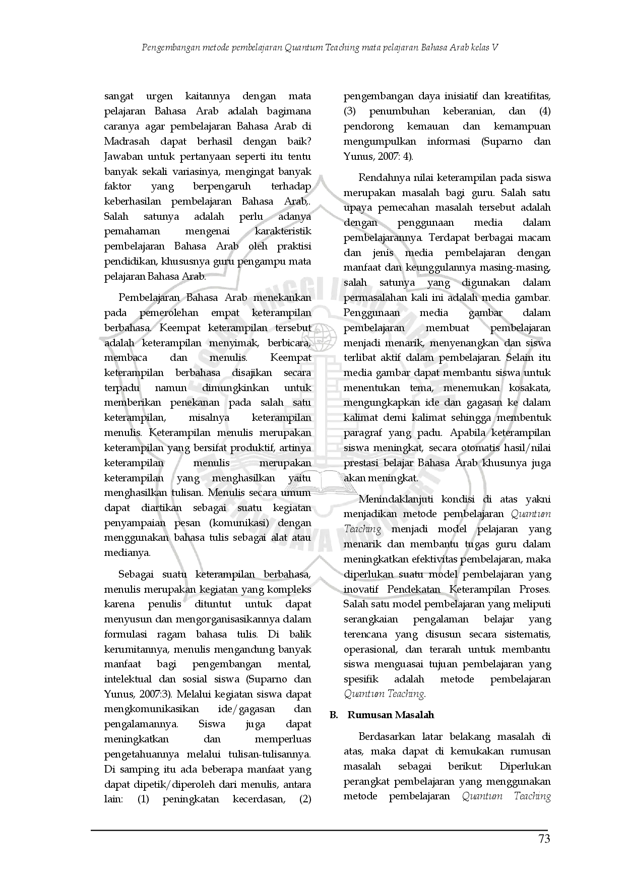 juris Pengembangan metode pembelajaran Quantum Teaching mata pelajaran Bahasa Arab kelas V pada MI Nurul Huda I Miji dan MI Nurul Huda 2 Surodinawan Kota Mojokerto