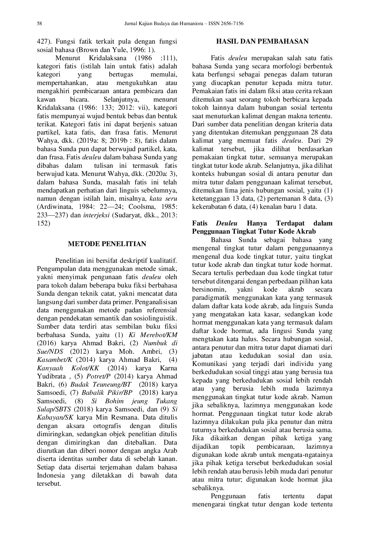 JURIS Penggunaan Fatis Deuleu Dalam Buku Fiksi Berbahasa Sunda