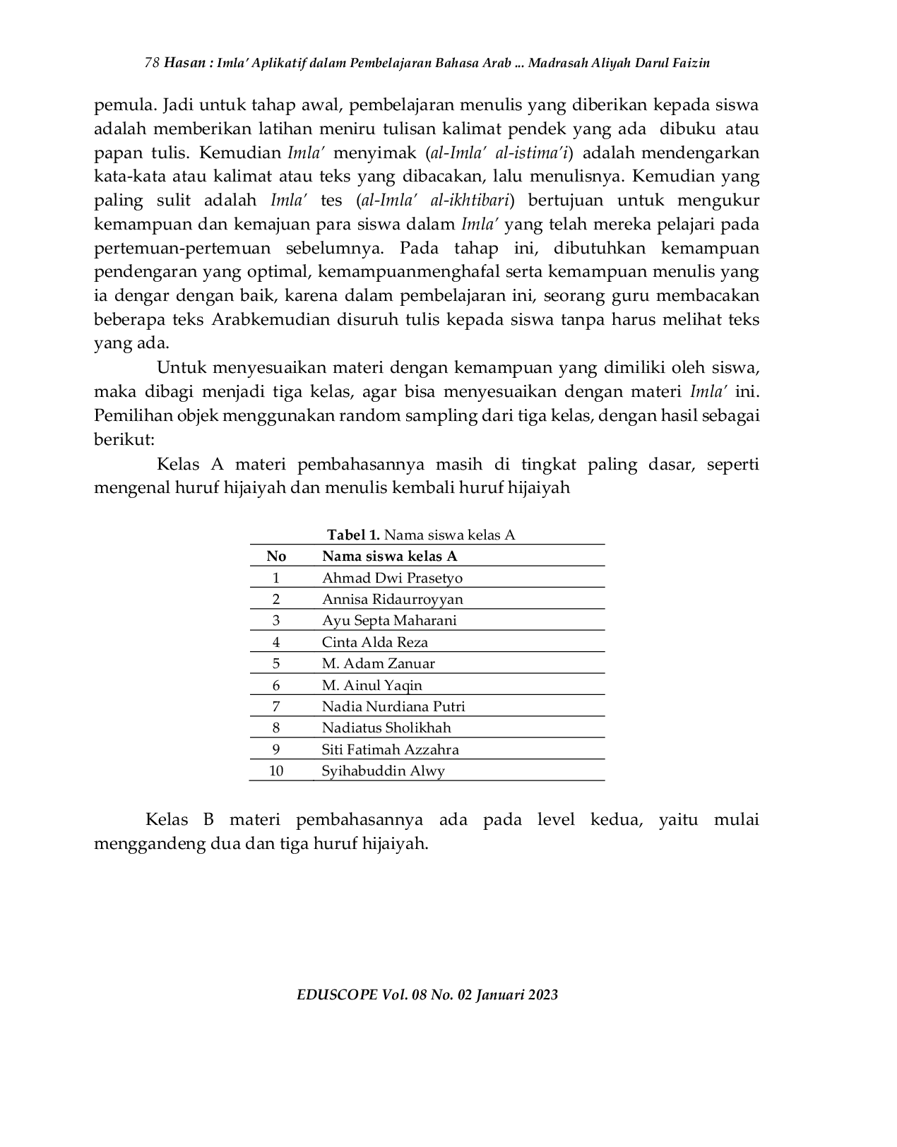 JURIS Imla Aplikatif dalam Pembelajaran Bahasa Arab di Kelas 10 Madrasah Aliyah Darul Faizin