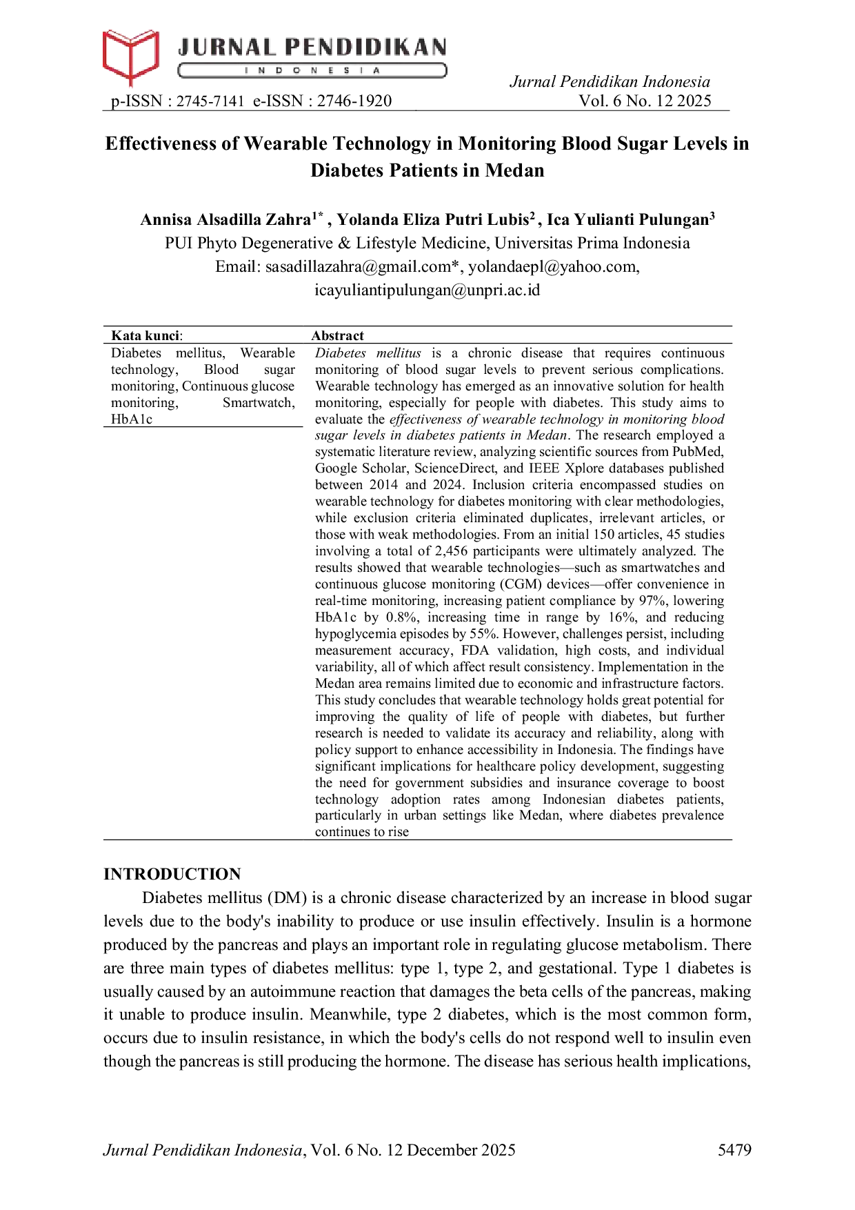 JURIS Effectiveness of Wearable Technology in Monitoring Blood Sugar Levels in Diabetes Patients in Medan