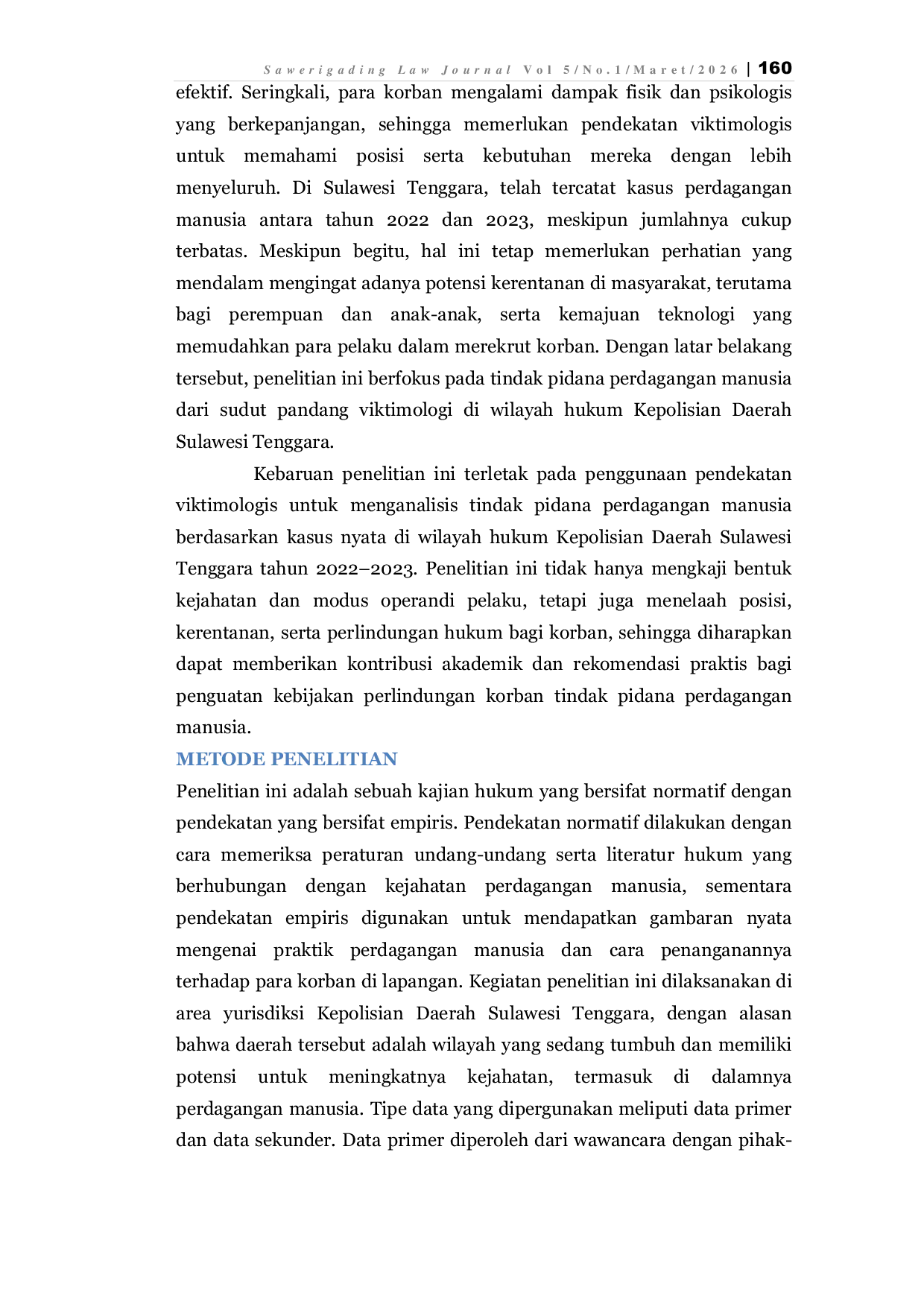JURIS Human trafficking Tinjauan Viktimologis di Wilayah Sulawesi Tenggara