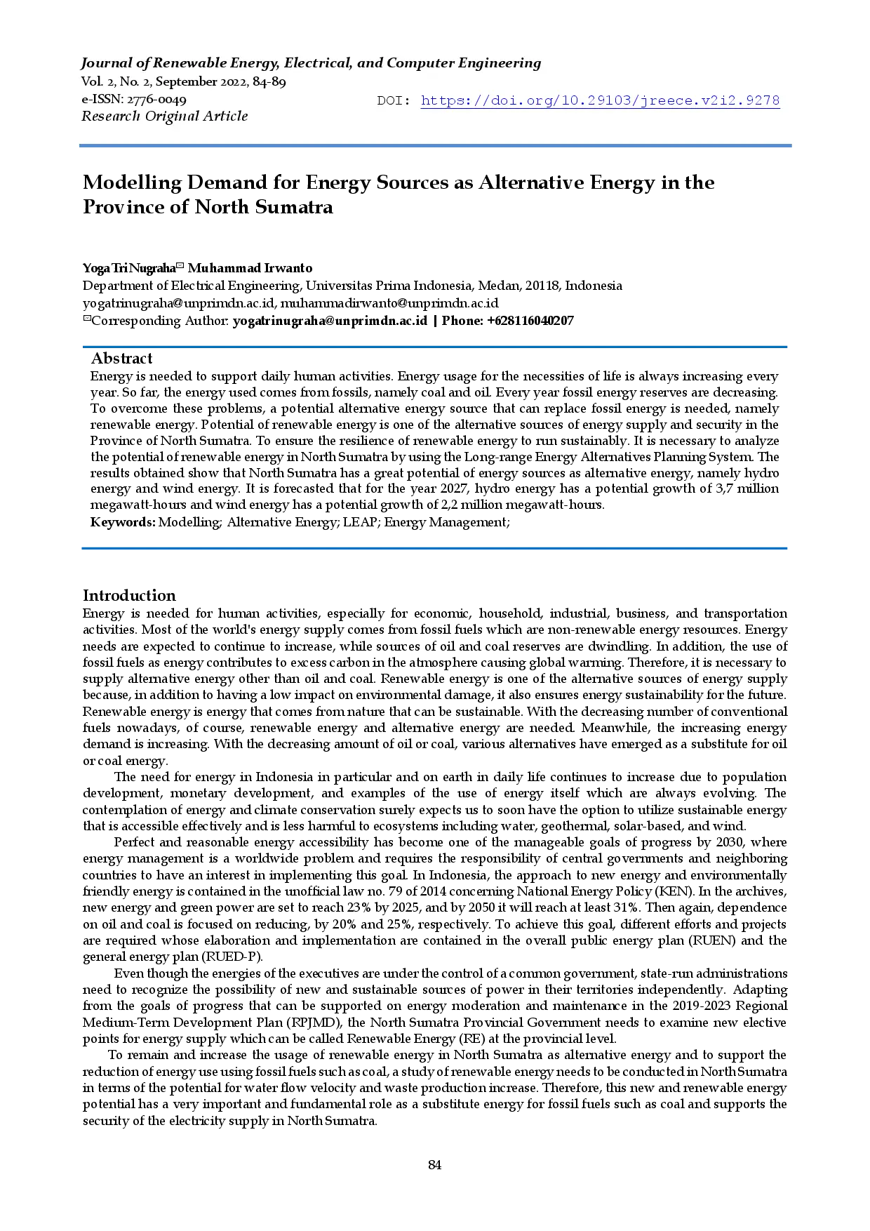 juris Modelling Demand for Energy Sources as Alternative Energy in the Province of North Sumatra