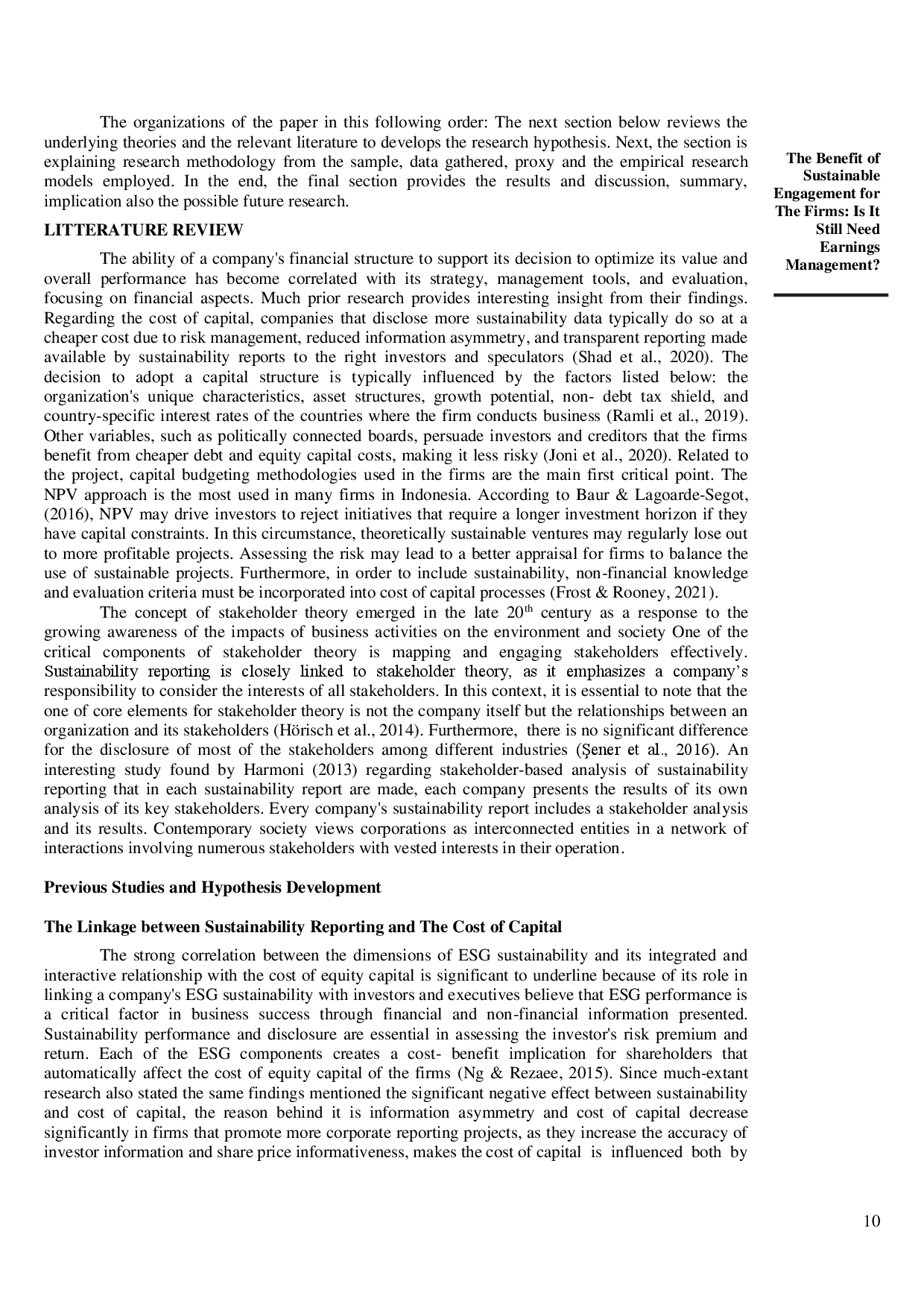 juris The Benefit of Sustainable Engagement for the Firms Is It Still Need Earnings Management