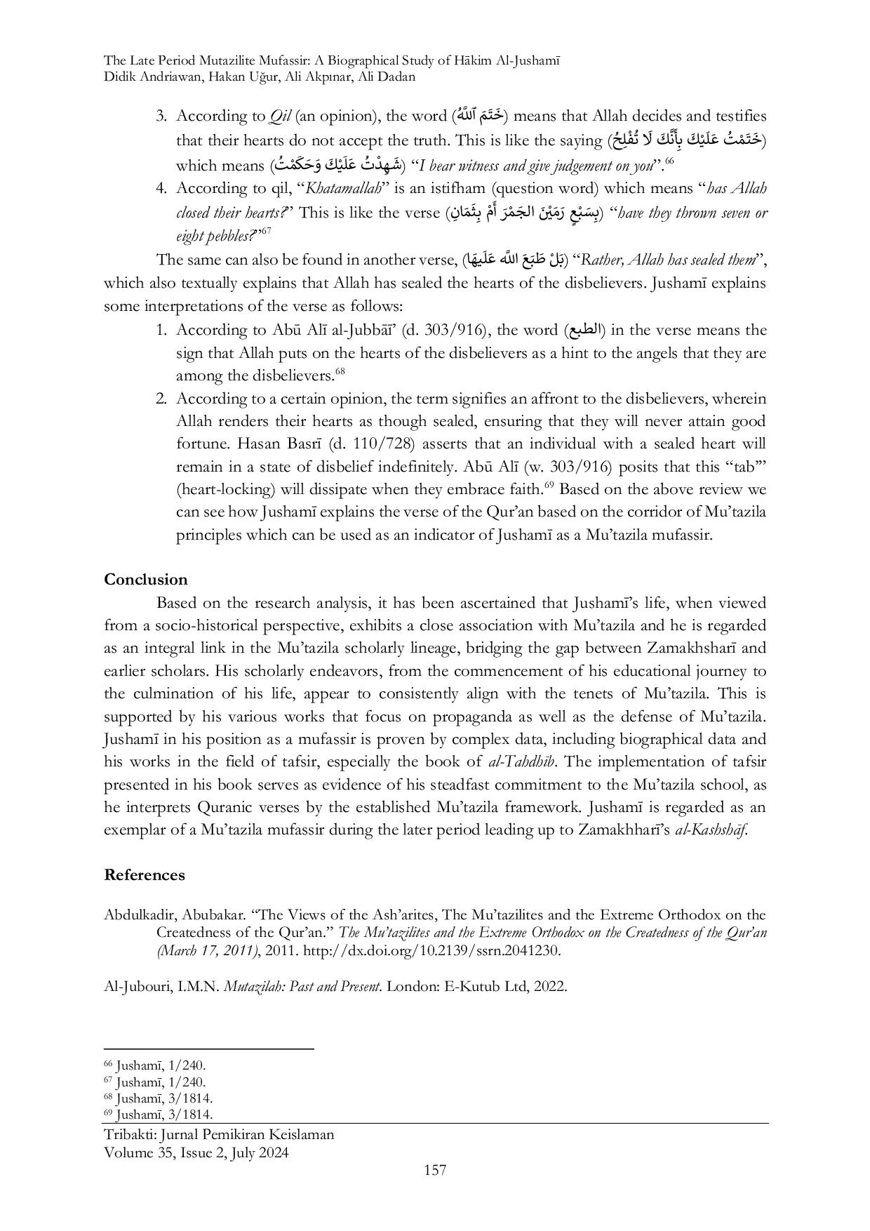 JURIS The Late Period Mutazilite Mufassir A Biographical Study of HAkim Al Jusham
