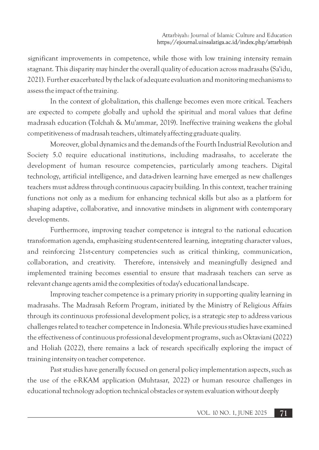 juris The influence of training intensity in the madrasah reform program on improving teacher competence