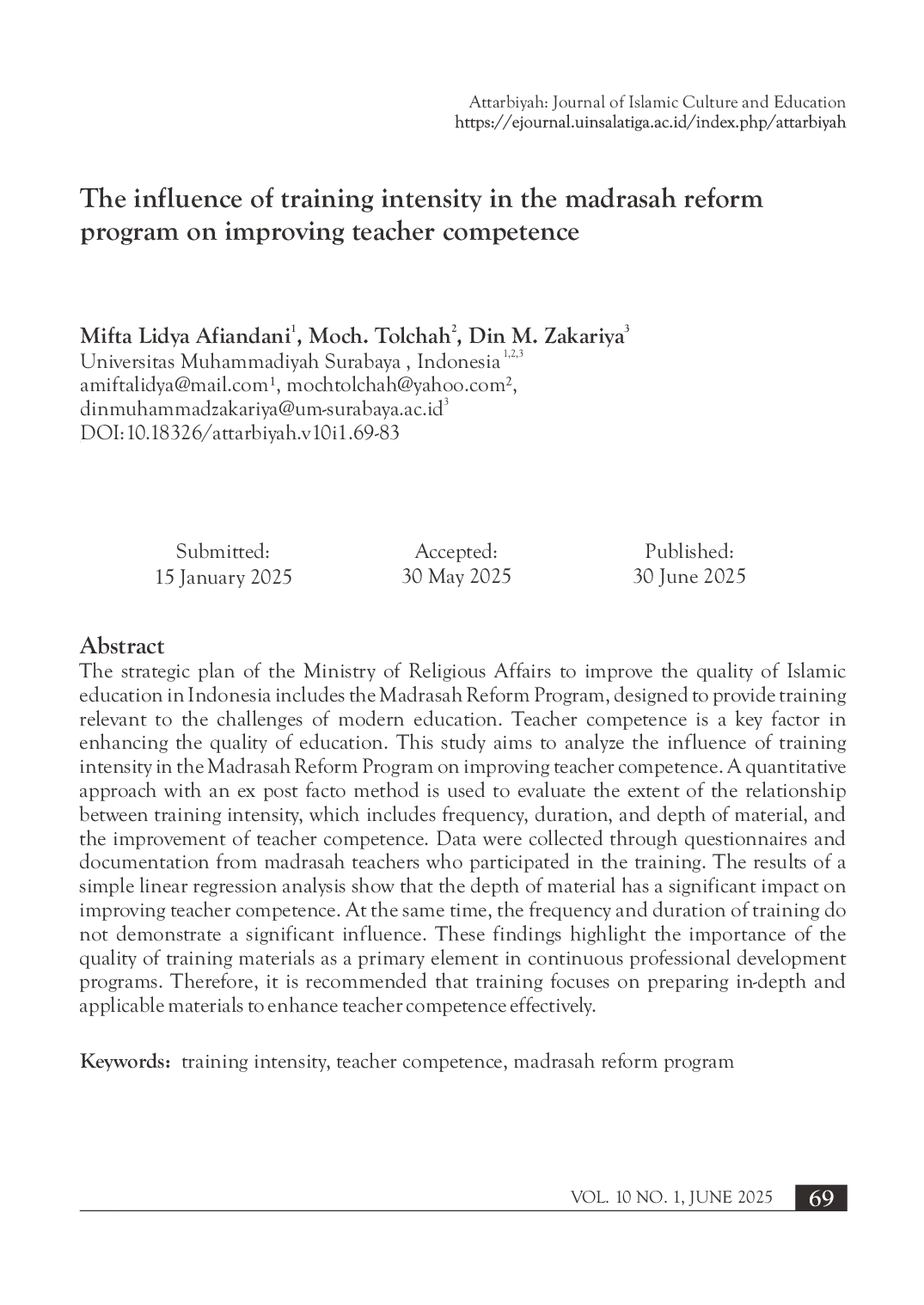 juris The influence of training intensity in the madrasah reform program on improving teacher competence