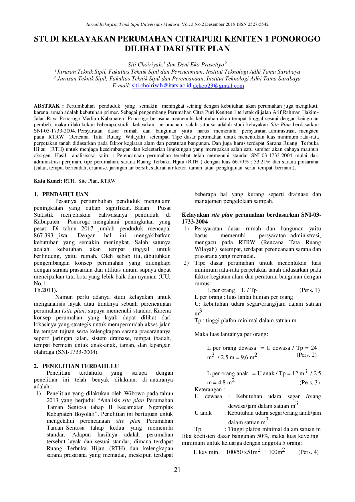 JURIS Studi Kelayakan Perumahan Citrapuri Keniten 1 Ponorogo Dilihat Dari Site Plan