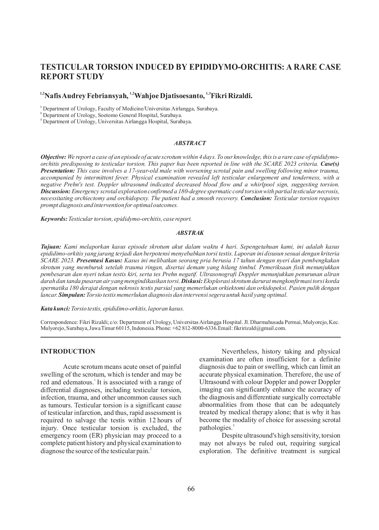 JURIS Testicular Torsion Induced by Epididymo Orchitis A Rare Case Report Study