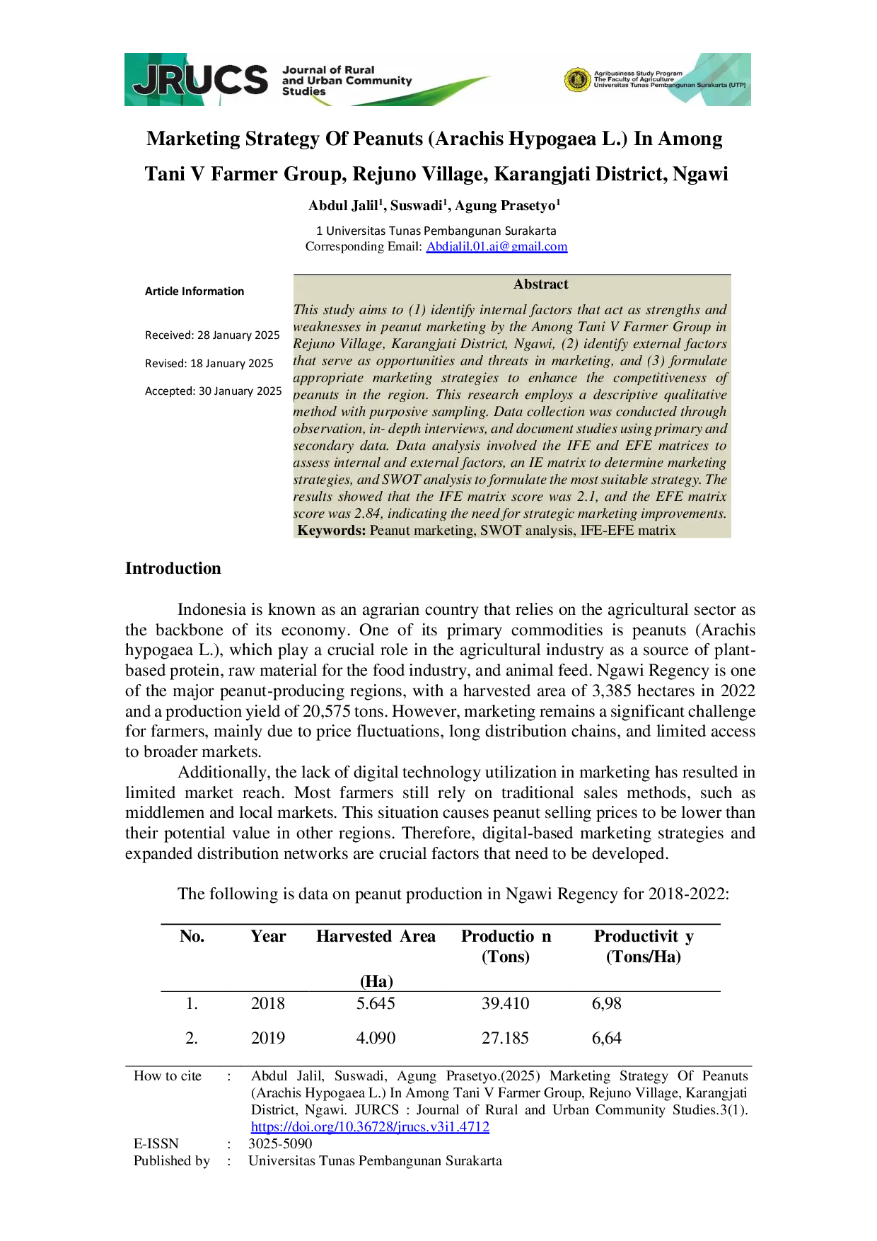 JURIS Marketing Strategy Of Peanuts Arachis Hypogaea L In Among Tani V Farmer Group Rejuno Village Karangjati District Ngawi