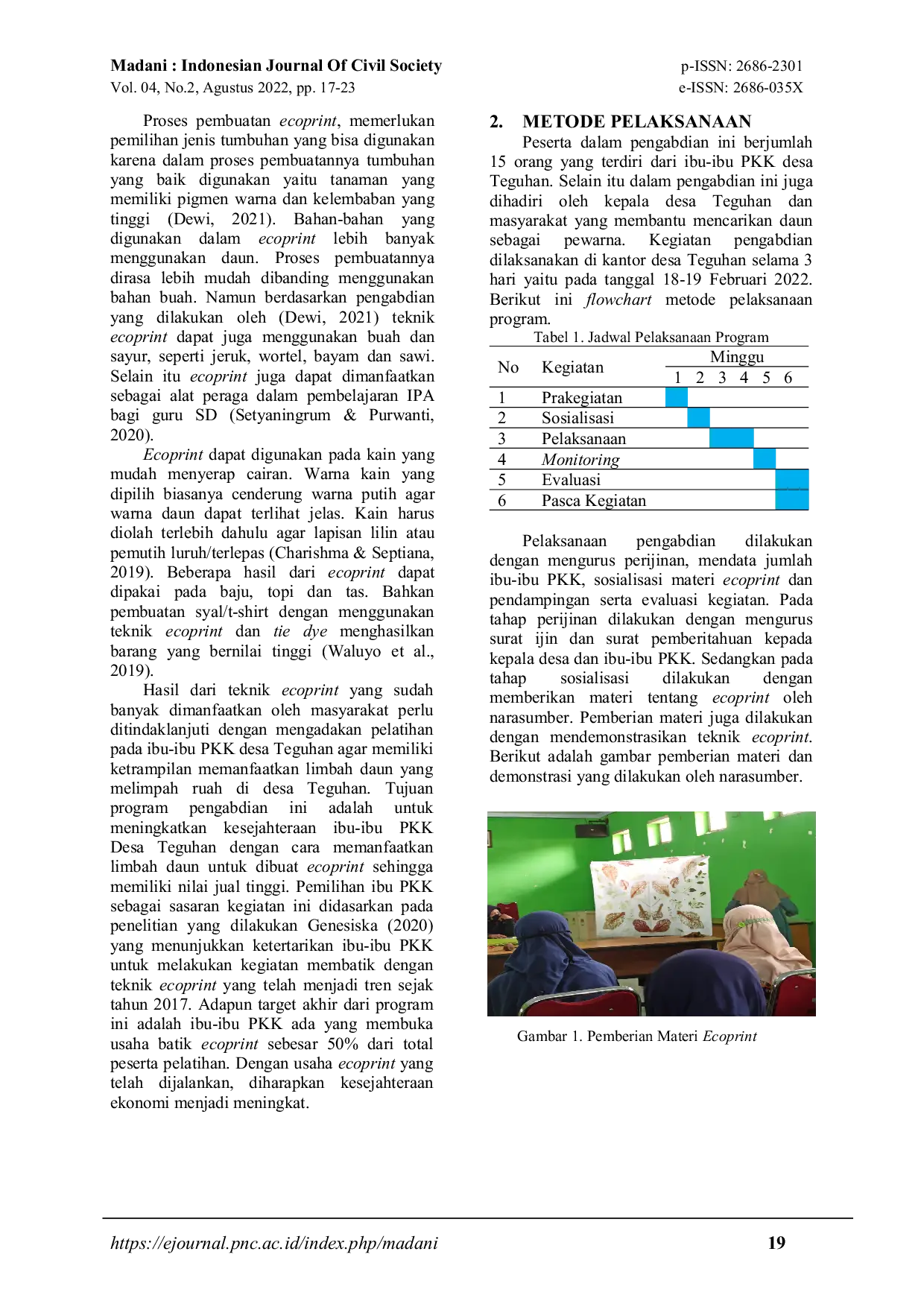 JURIS Pemanfaatan Limbah Daun untuk Ecoprint dalam Upaya Pemberdayaan Ibu Ibu Desa Teguhan