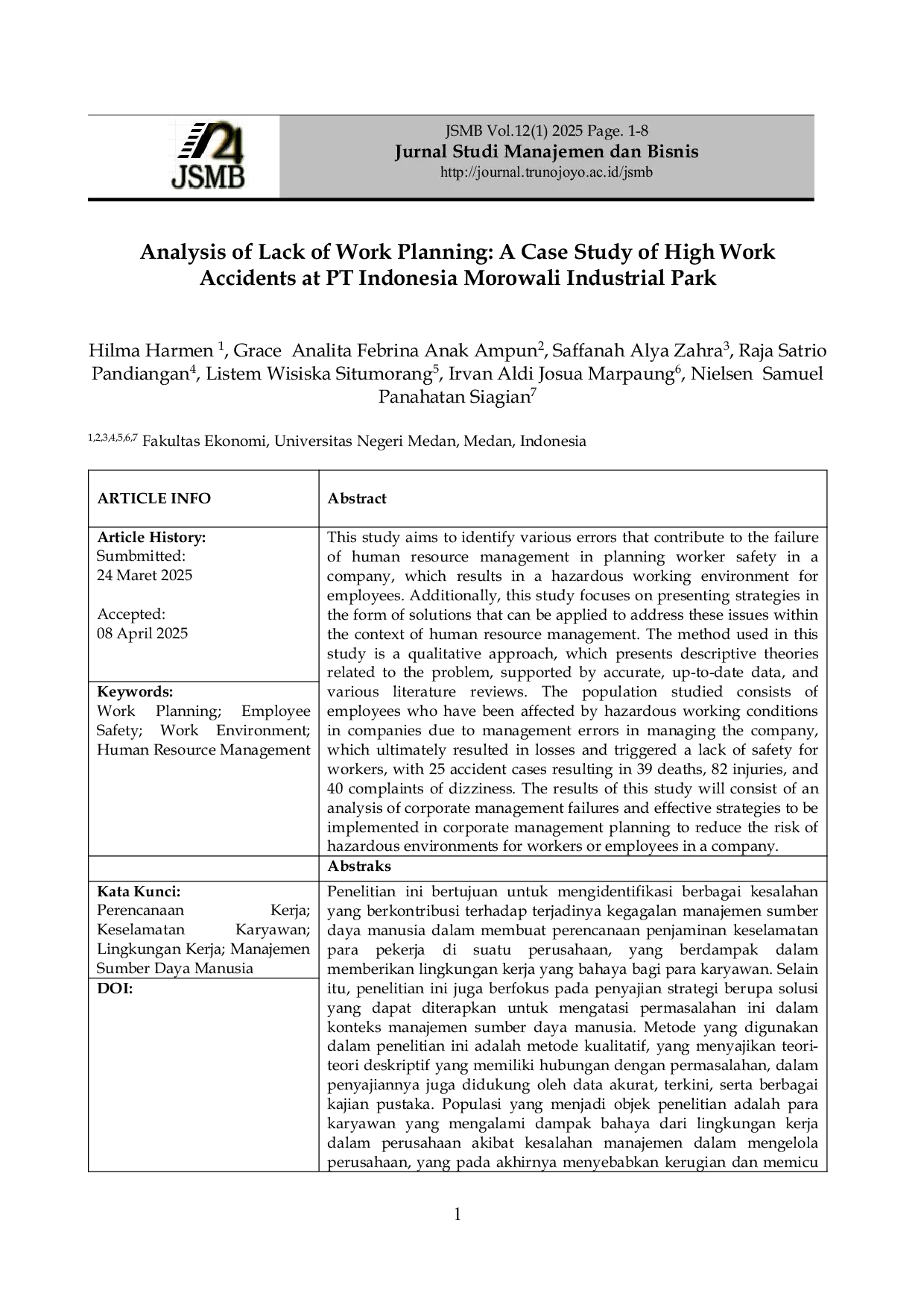 JURIS Analysis of Lack of Work Planning A Case Study of High Work Accidents at PT Indonesia Morowali Industrial Park