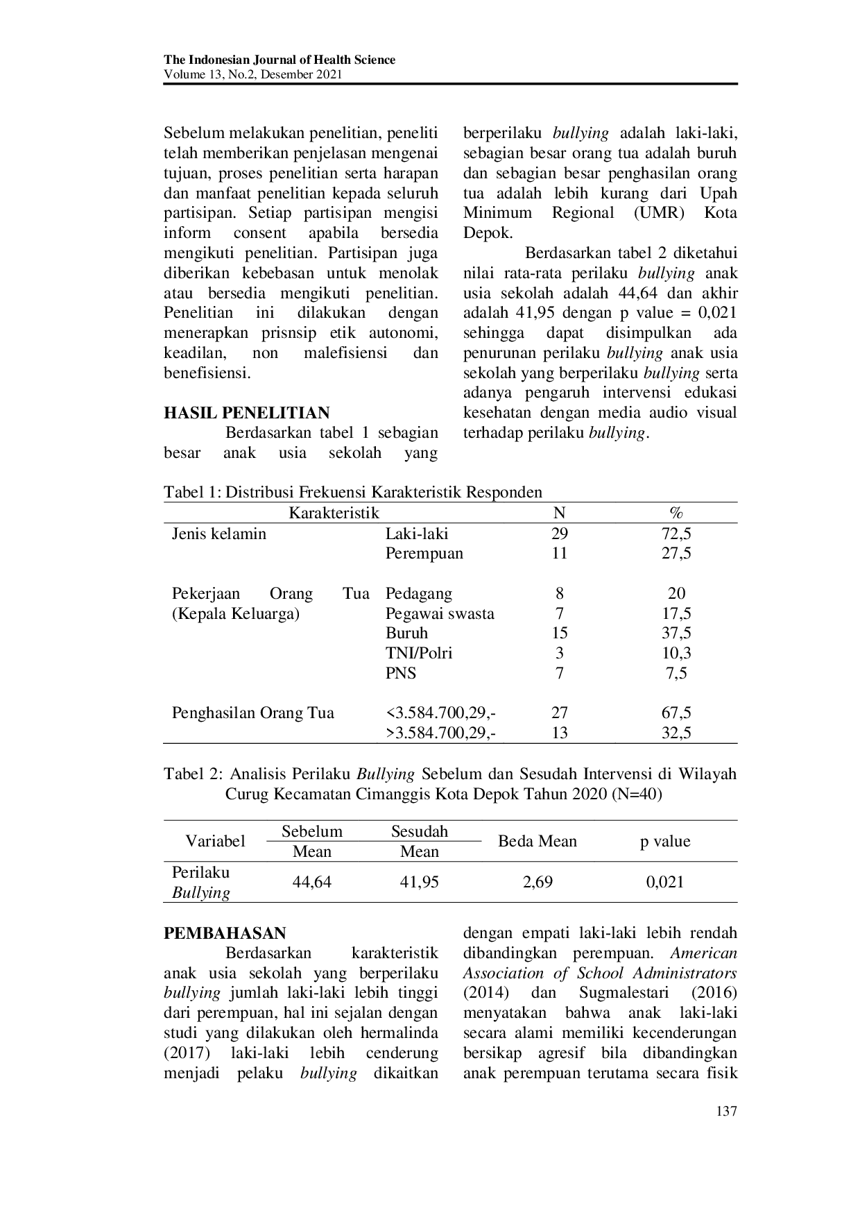 JURIS Pengaruh Pendidikan Kesehatan Dengan Media Audio Visual Terhadap Perilaku Bullying Anak Usia Sekolah