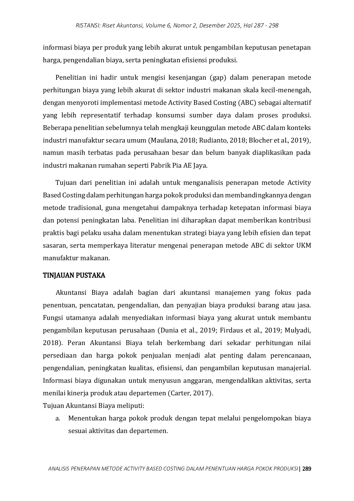 JURIS Analisis Penerapan Metode Activity Based Costing Dalam Penentuan Harga Pokok Produksi