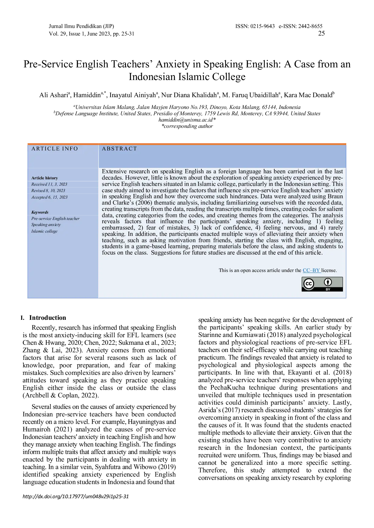 JURIS Pre Service English Teachers Anxiety in Speaking English A Case from an Indonesian Islamic College