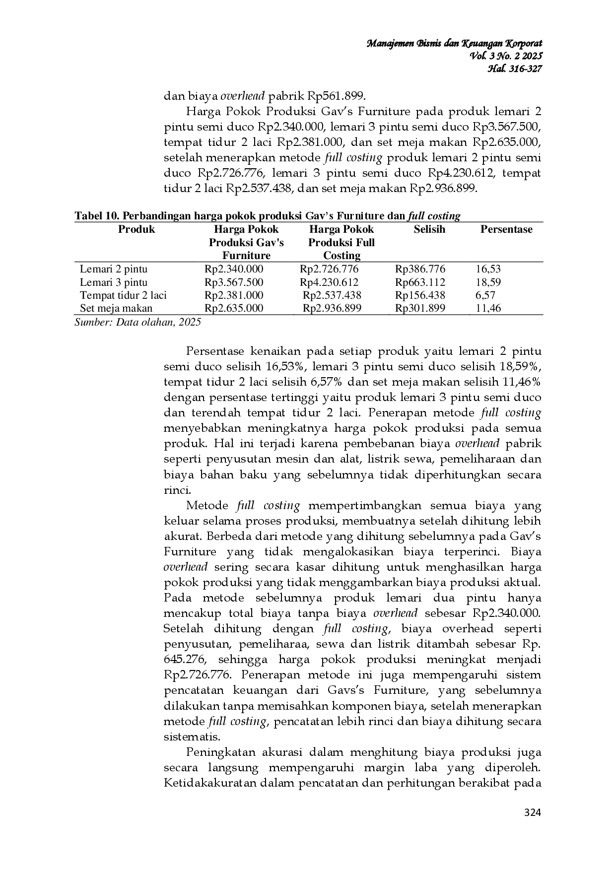 JURIS Penerapan Metode Full Costing Dalam Penentuan Harga Pokok Produksi Pada Gav s Furniture