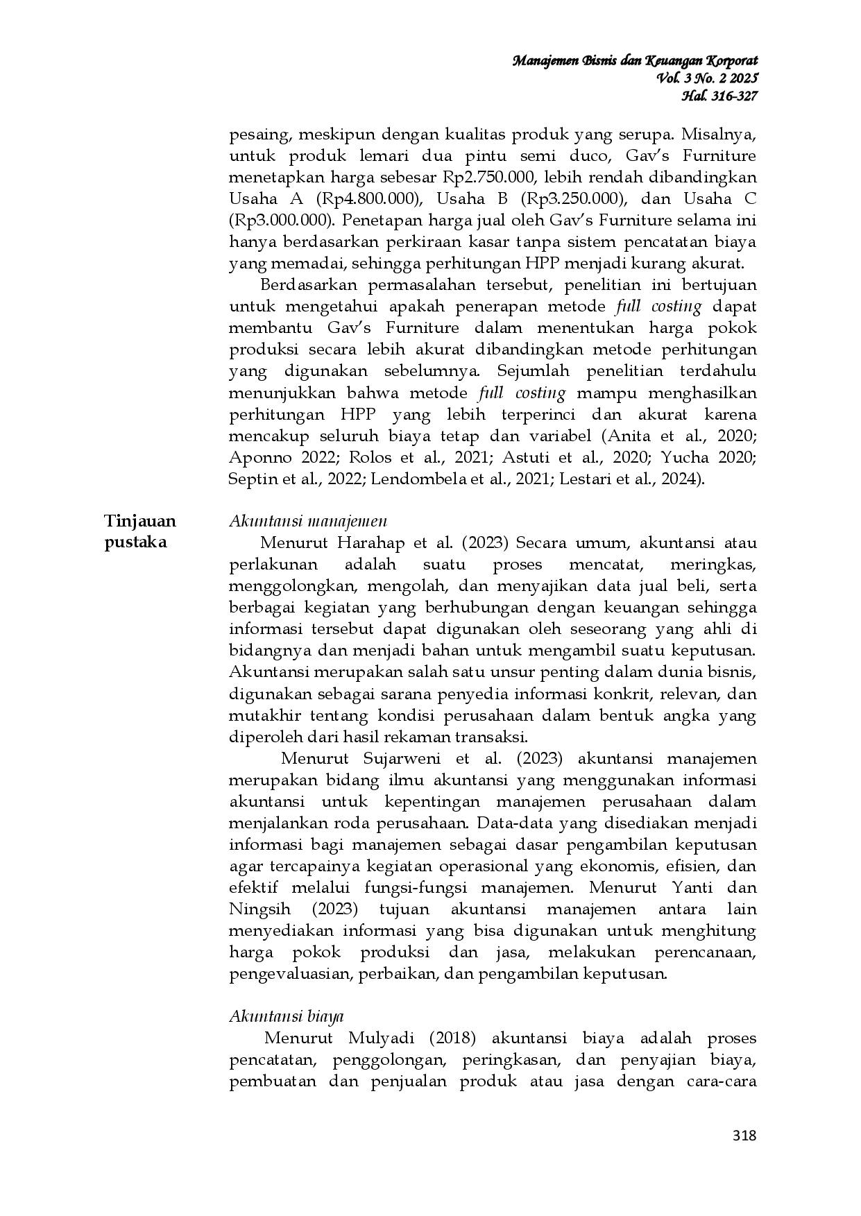 JURIS Penerapan Metode Full Costing Dalam Penentuan Harga Pokok Produksi Pada Gav s Furniture