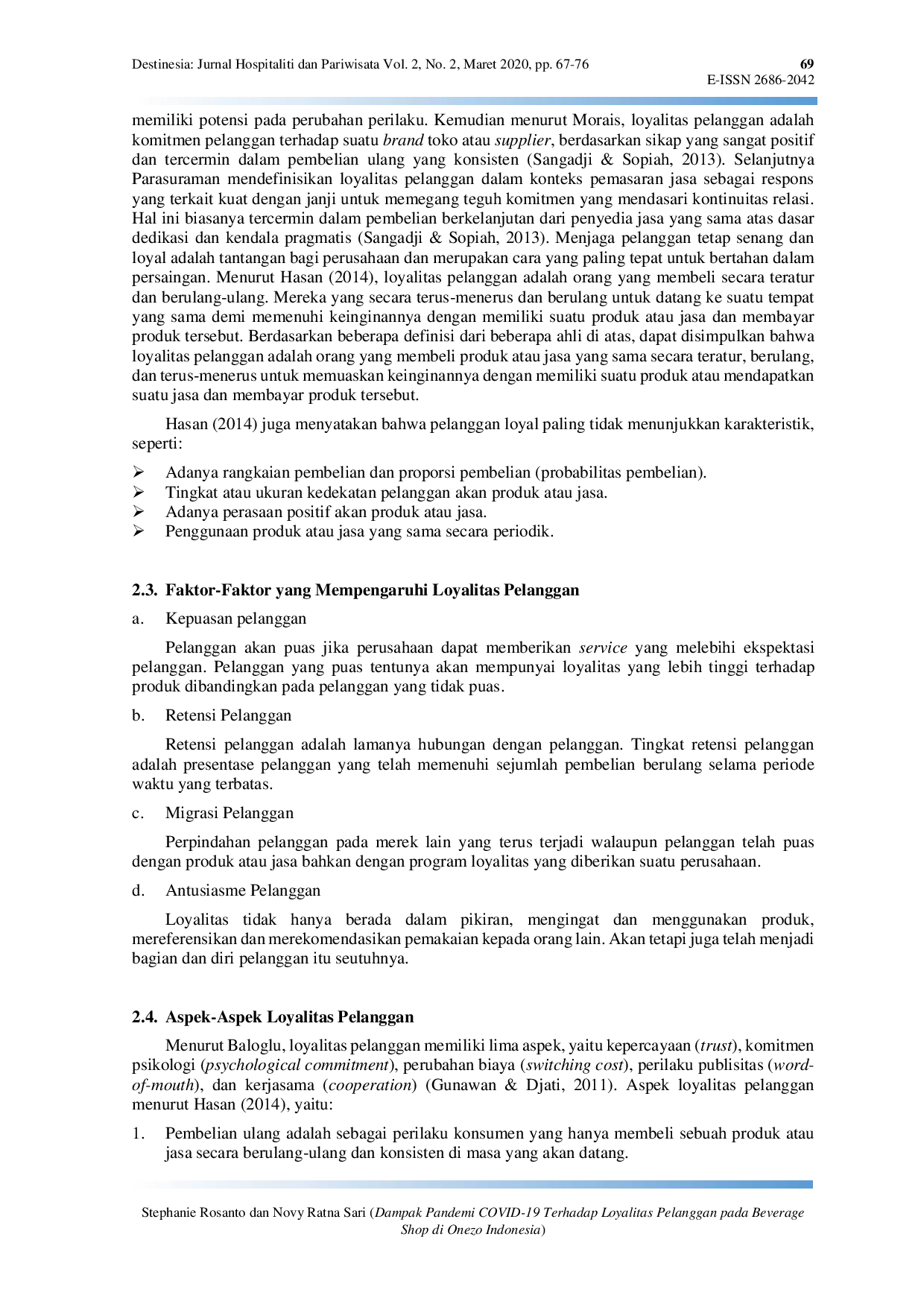 JURIS Dampak Pandemi COVID 19 Terhadap Loyalitas Pelanggan pada Beverage Shop di Onezo Indonesia