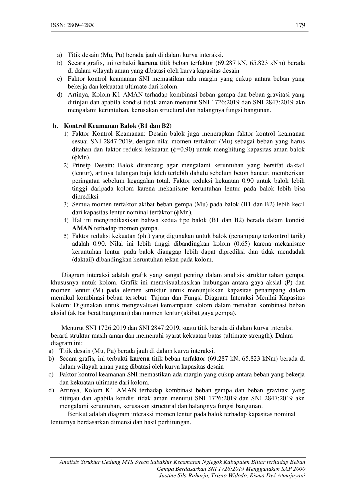 JURIS Analisis Struktur Gedung MTS Syech Subakhir Kecamatan Nglegok Kabupaten Blitar terhadap Beban Gempa Berdasarkan SNI 1726 2019 Menggunakan SAP 2000