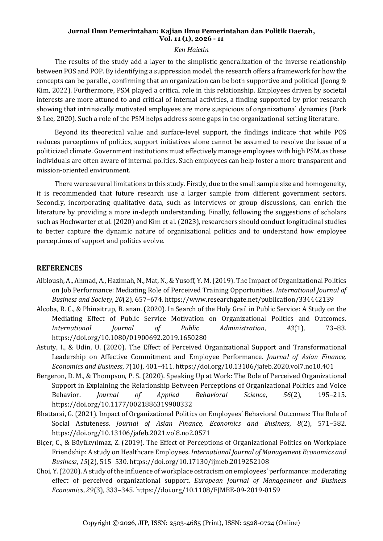 JURIS What Affects Perceived Organizational Politics Among Public Health Workers in Zamboanga City Philippines