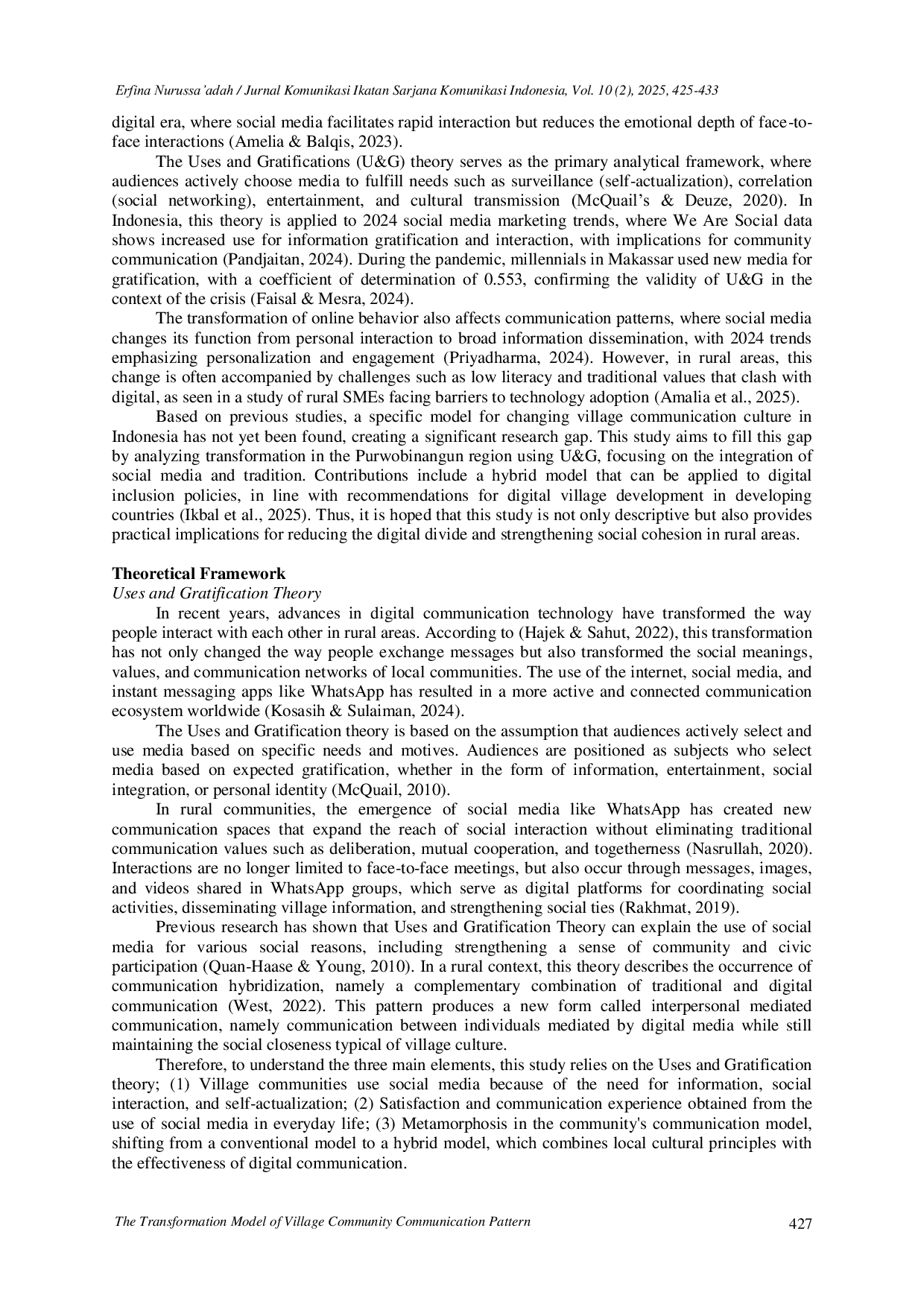 JURIS The Transformation Model of Village Community Communication Pattern