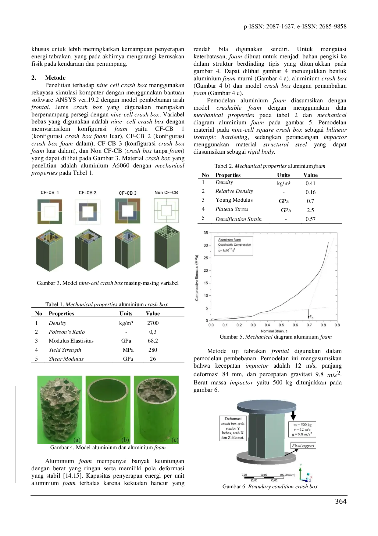 JURIS Pengaruh Penambahan Konfirgurasi Foam Nine Cell Square Crash box terhadap Pola Deformasi dan Penyerapan Energi