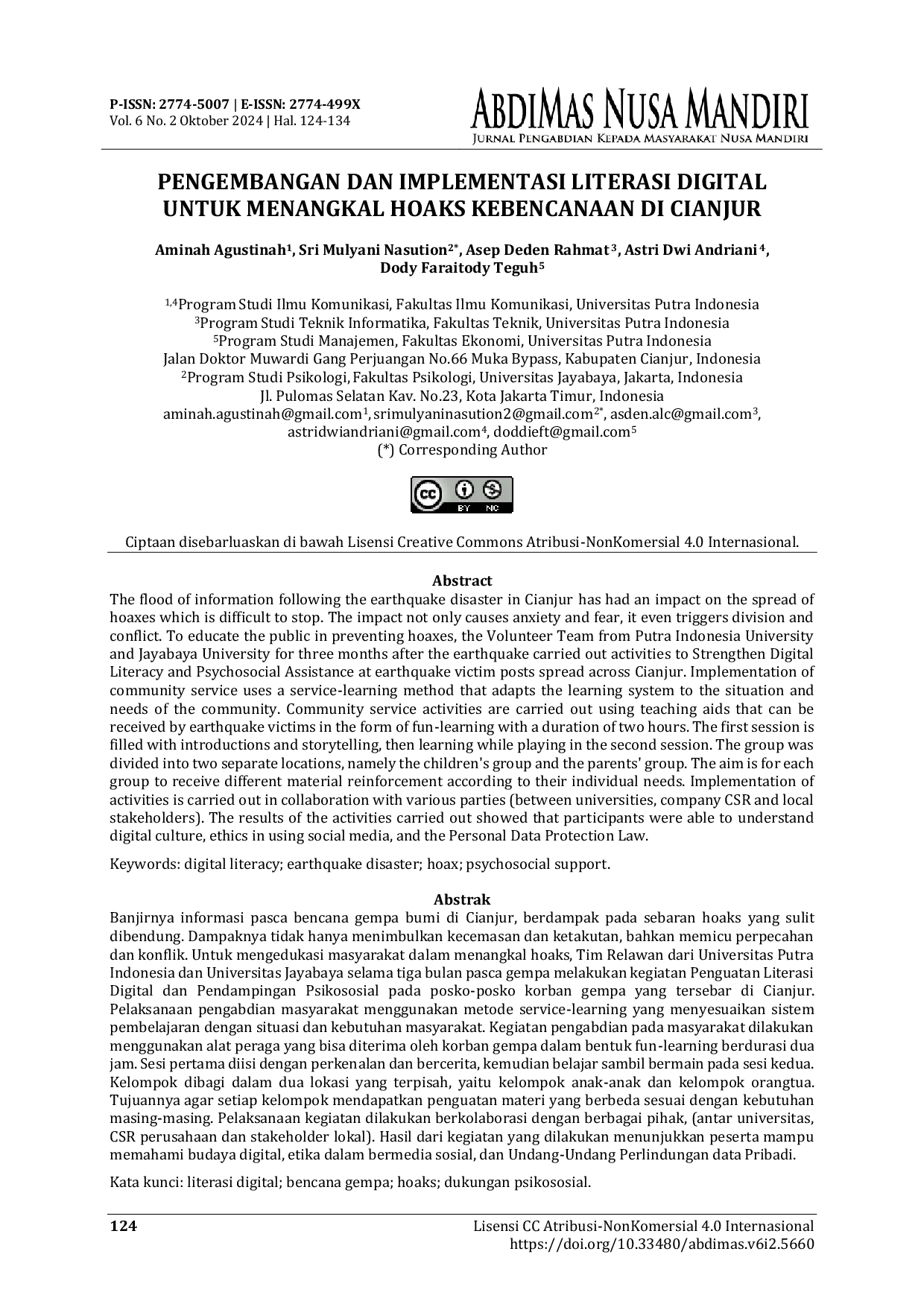 JURIS Pengembangan dan Implementasi Literasi Digital untuk Menangkal Hoaks Kebencanaan di Cianjur