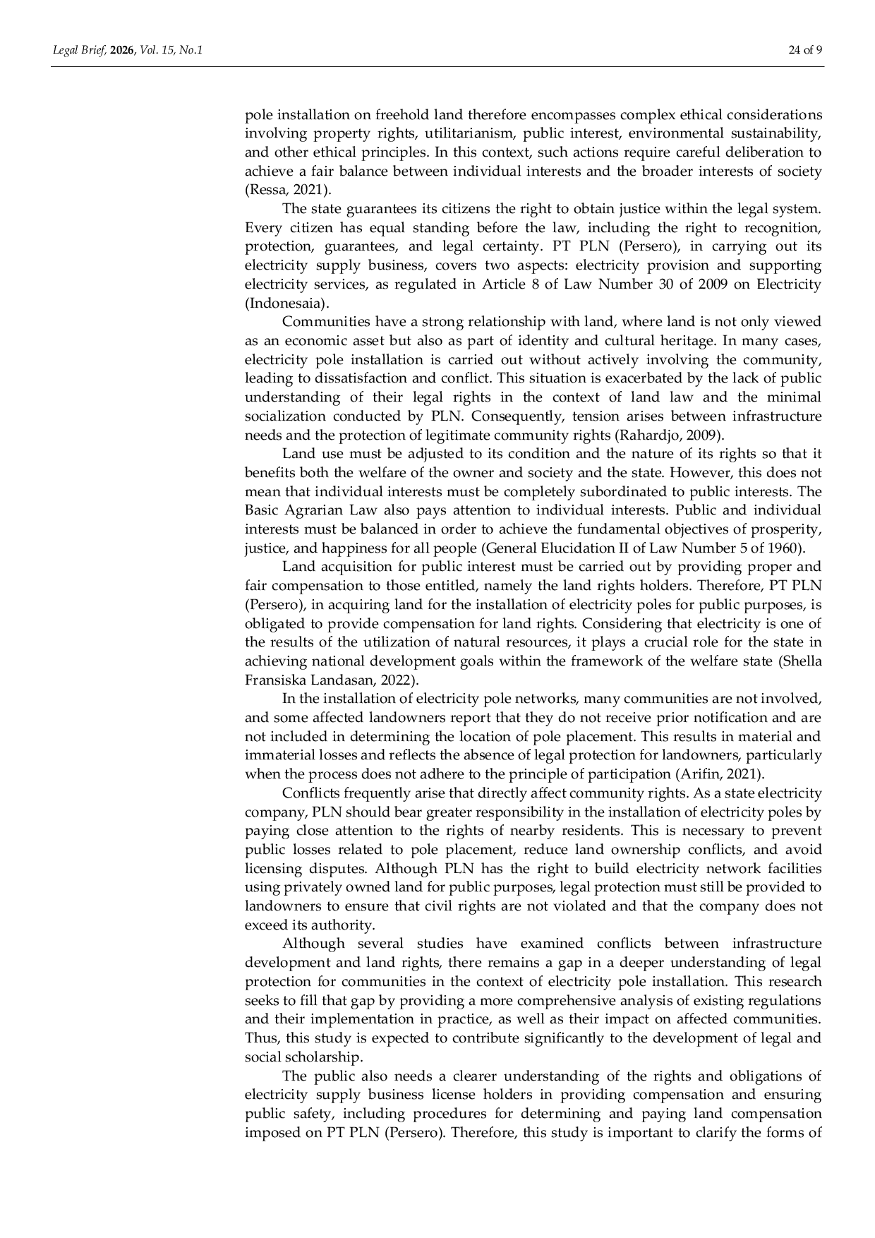 JURIS Legal Protection For The Community Of Medan City Against The Installation Of Electricity Poles Case Study At The State Electricity Company