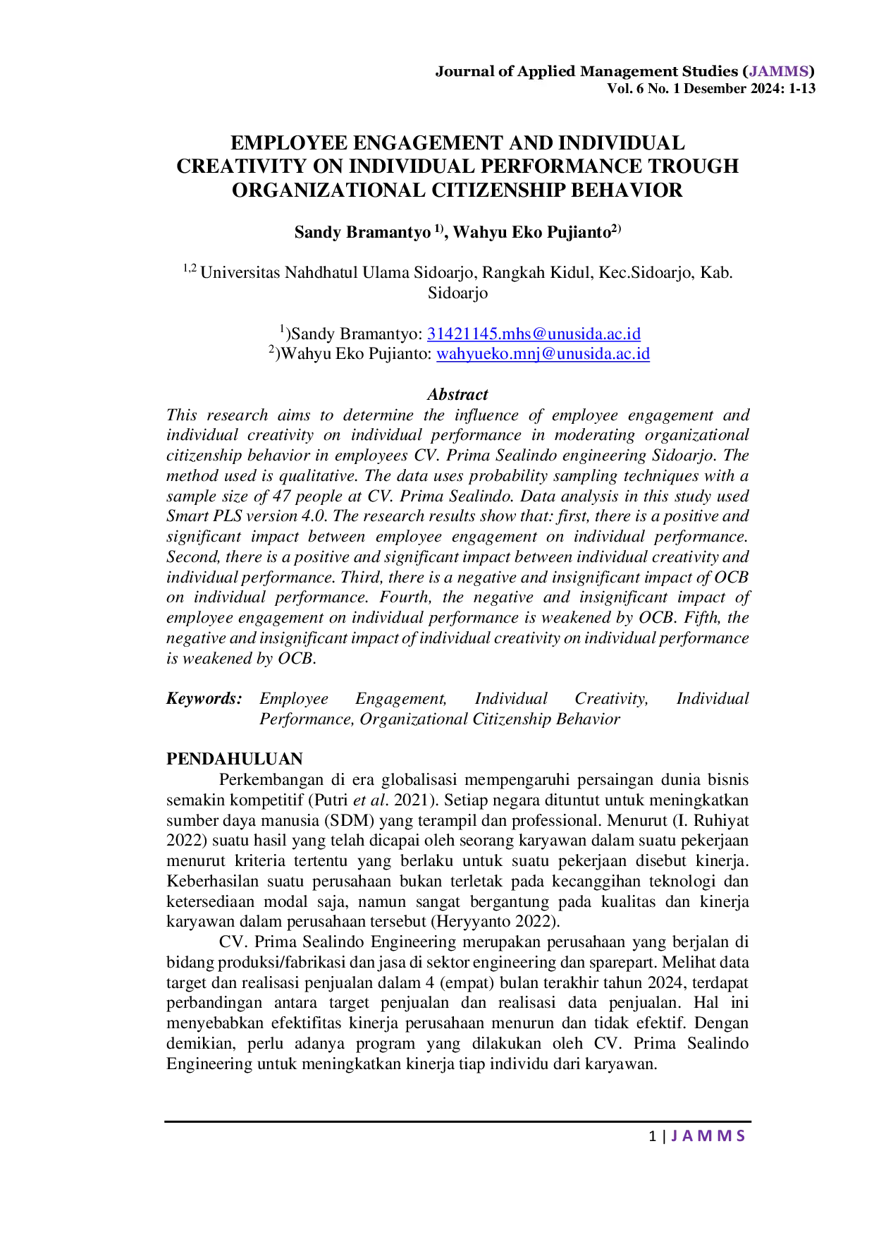 JURIS Employee Engagement and Individual Creativity on Individual Performance Through Organizational Citizenship Behavior