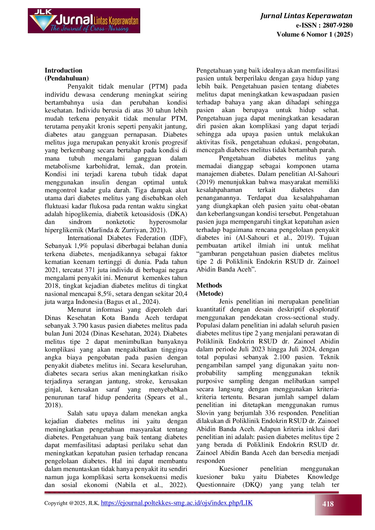 JURIS PENGETAHUAN PASIEN TENTANG DIABETES MELITUS TIPE 2 DI POLIKLINIK ENDOKRIN RSUD dr ZAINOEL ABIDIN BANDA ACEH