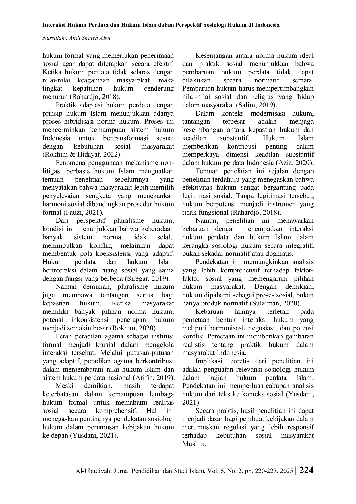 JURIS Interaksi Hukum Perdata dan Hukum Islam dalam Perspektif Sosiologi Hukum di Indonesia