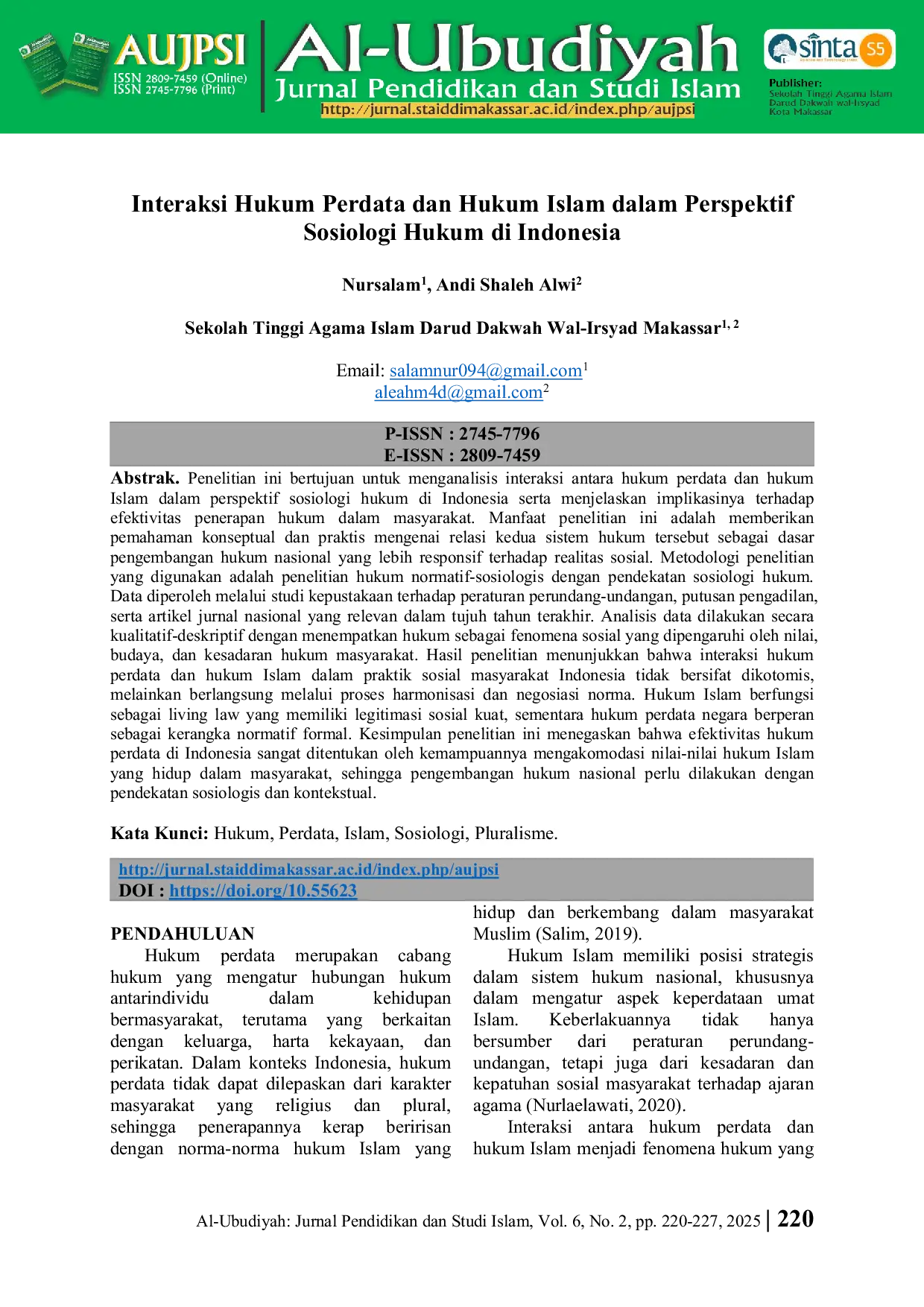 JURIS Interaksi Hukum Perdata dan Hukum Islam dalam Perspektif Sosiologi Hukum di Indonesia