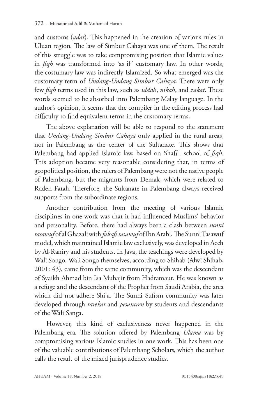 juris Fikih Melayu Nusantara masa Kesultanan Palembang Darussalam