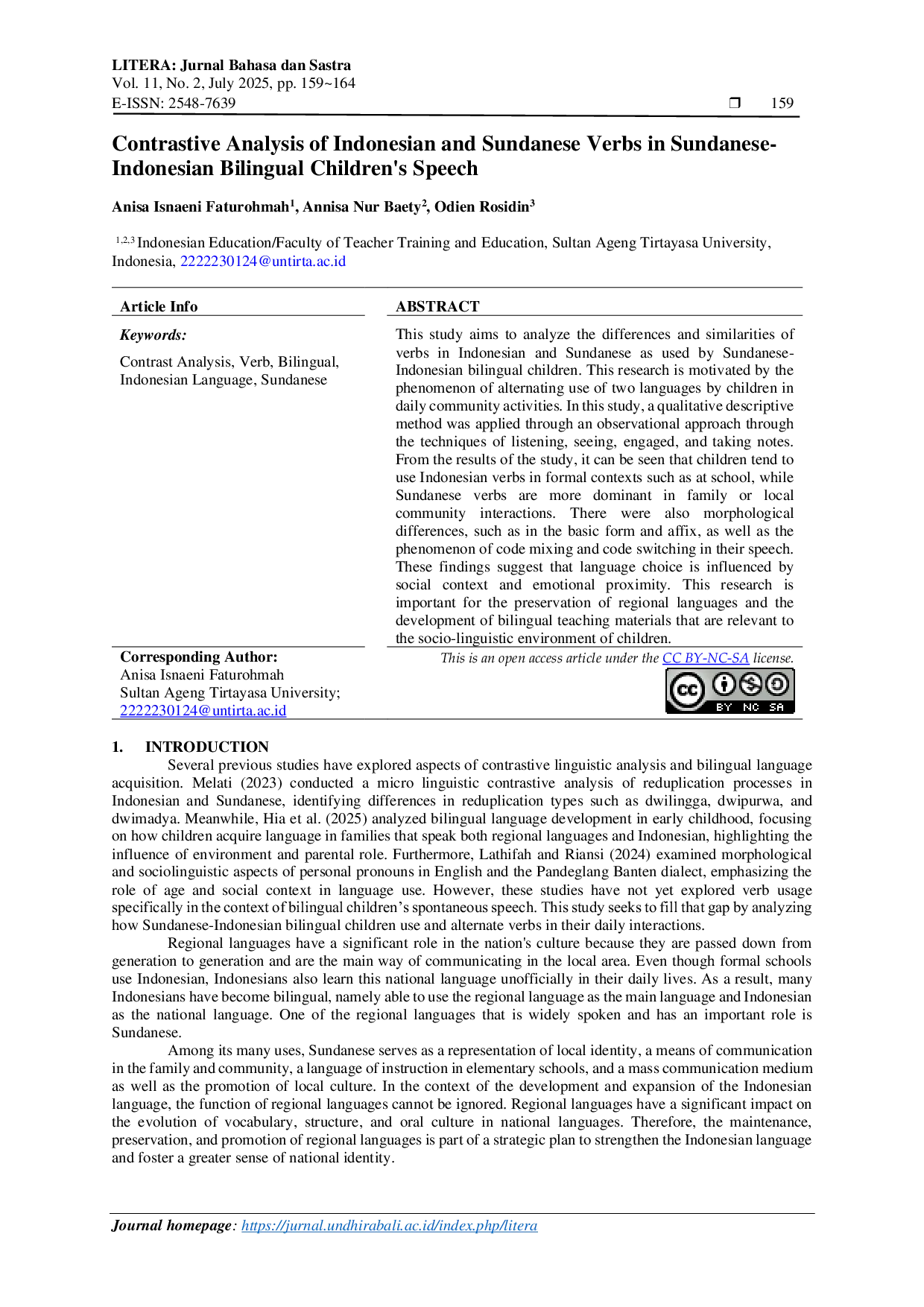 JURIS Contrastive Analysis of Indonesian and Sundanese Verbs in SundaneseIndonesian Bilingual Children s Speech