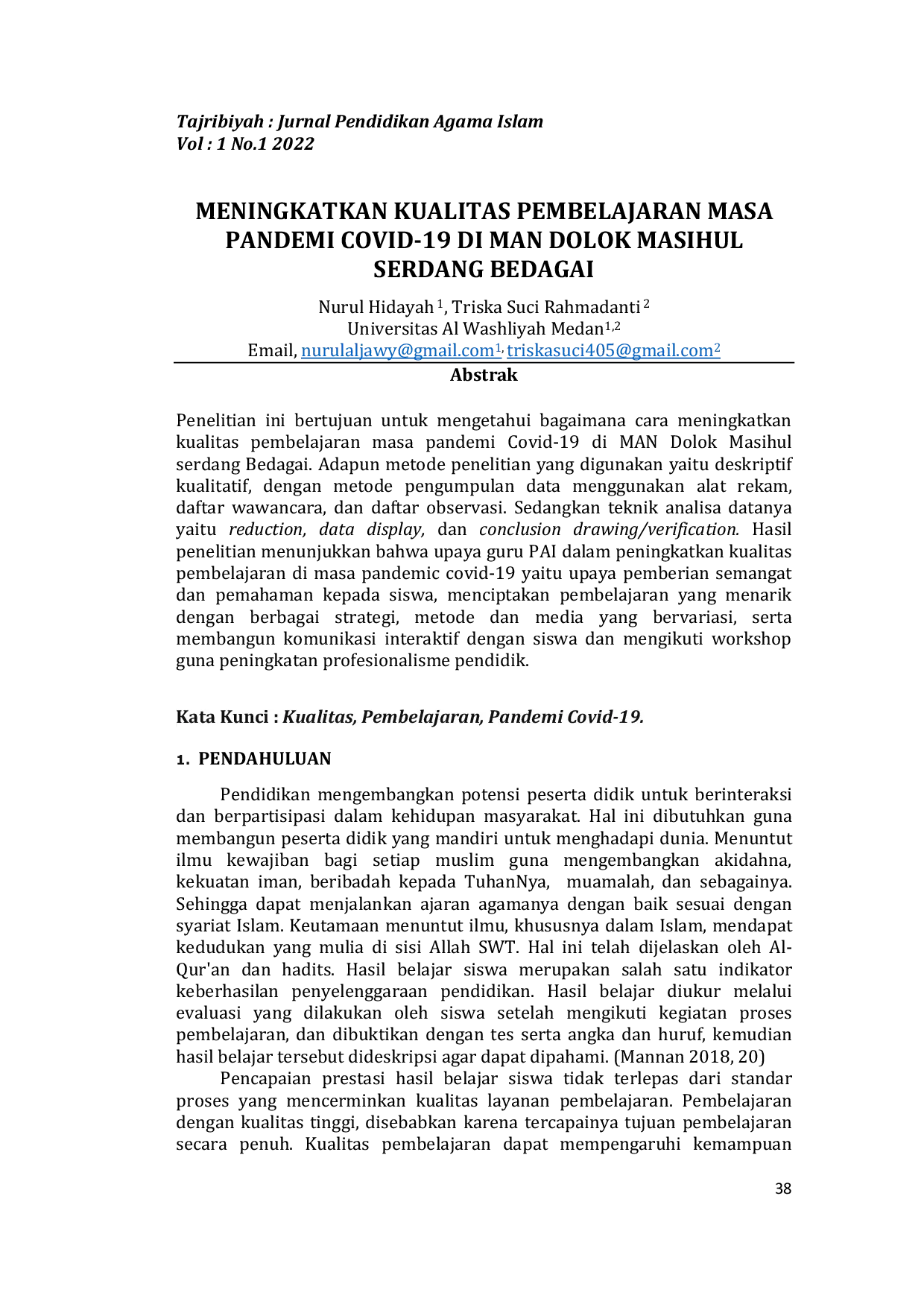 JURIS Meningkatkan Kualitas Pembelajaran Masa Pandemi Covid 19 di MAN Dolok Masihul Serdang Bedagai
