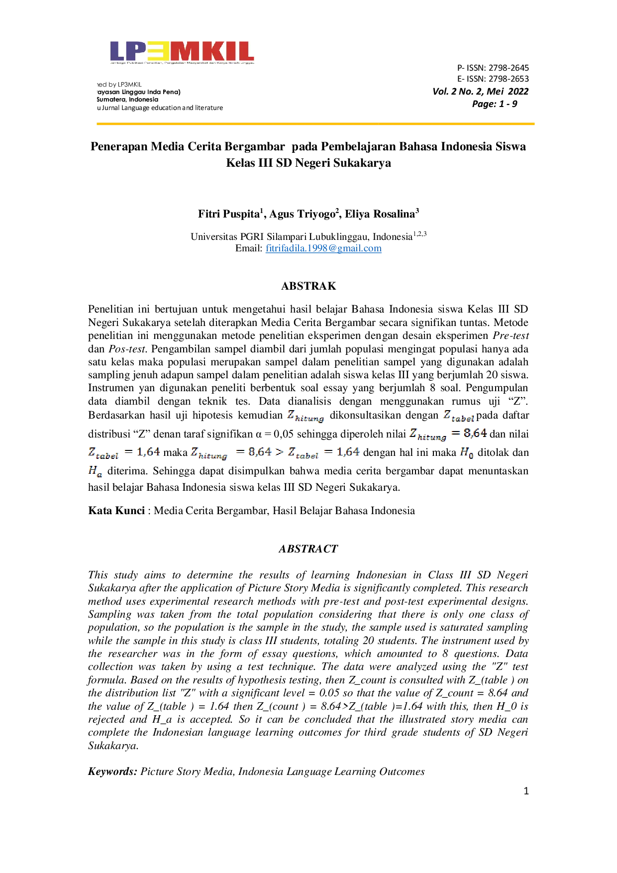 JURIS Penerapan Media Bergambar pada Pembelajaran Bahasa Indonesia Siswa Kelas III SD Negeri Sukakarya