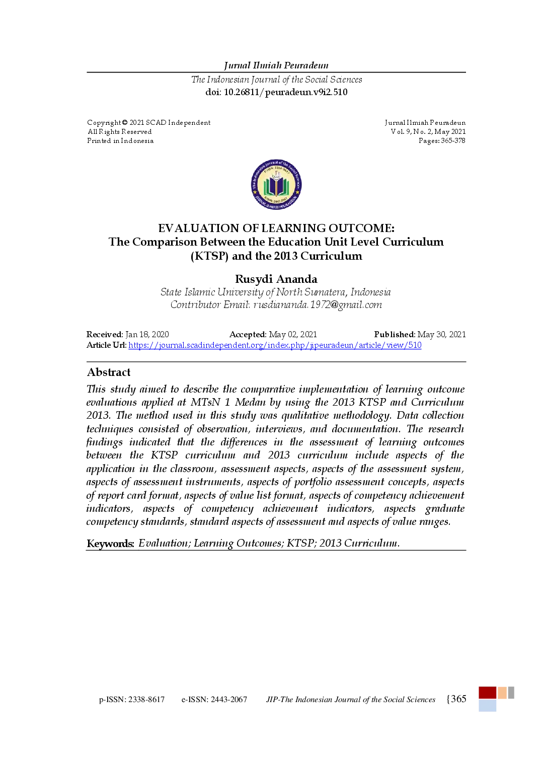 juris Evaluation of Learning Outcome The Comparison Between the Education Unit Level Curriculum KTSP and the 2013 Curriculum
