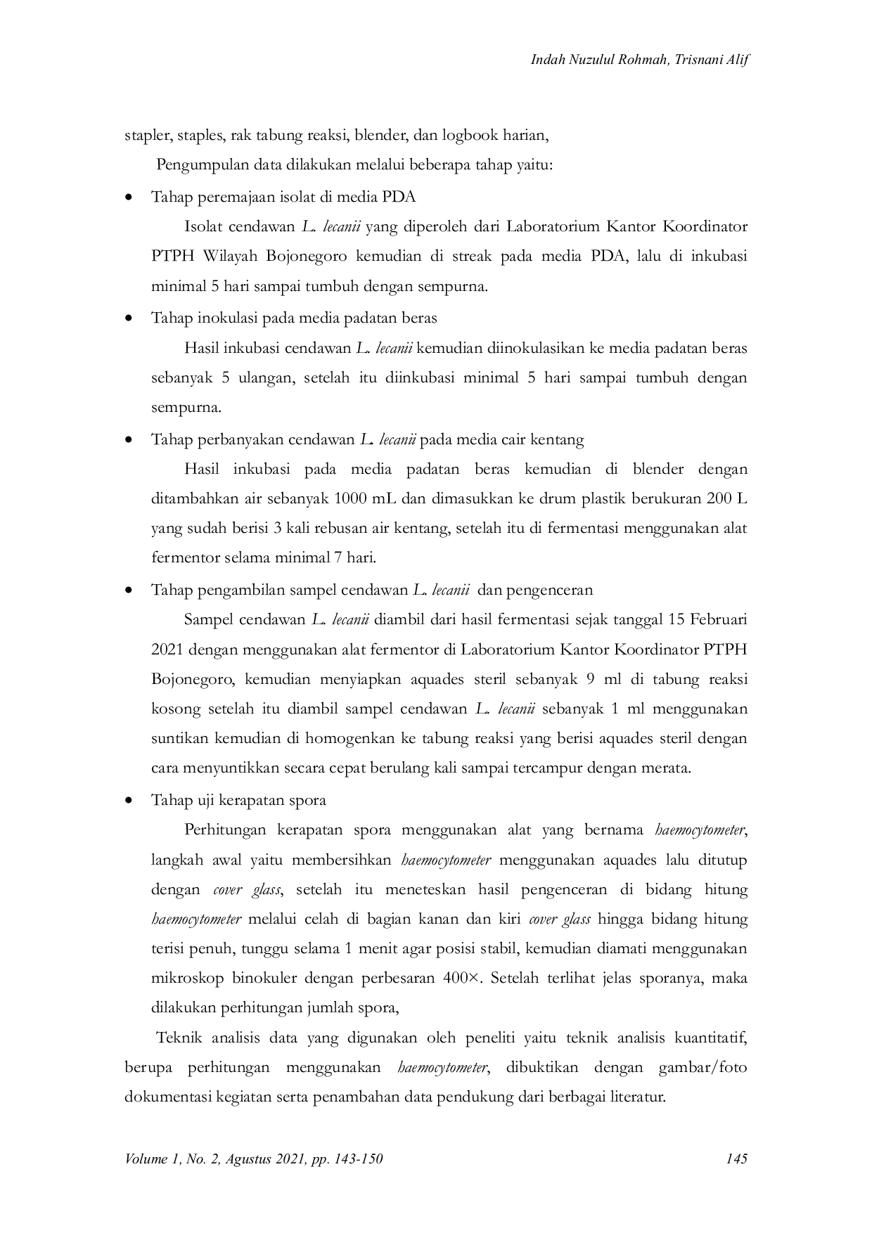JURIS UJI PENGEMBANGAN Spora ENTOMOPATOGEN BUNGA ENTOMOPATOGEN Lecanicillium lecanii MENGGUNAKAN HAEMOCYTOMETER