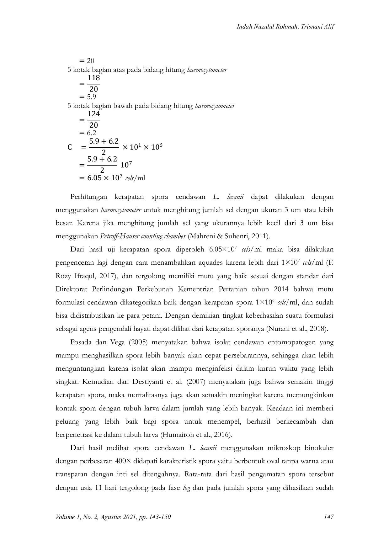 JURIS UJI PENGEMBANGAN Spora ENTOMOPATOGEN BUNGA ENTOMOPATOGEN Lecanicillium lecanii MENGGUNAKAN HAEMOCYTOMETER