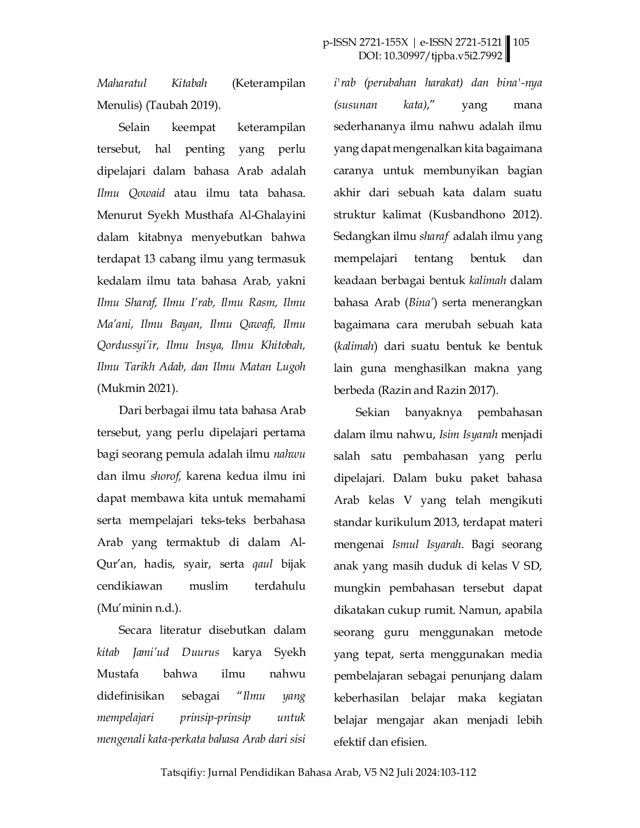 JURIS Implementasi Penggunaan Media Gambar dalam Memahami Isim Isyarah di Kelas 5 SD Insan Kamil Bogor