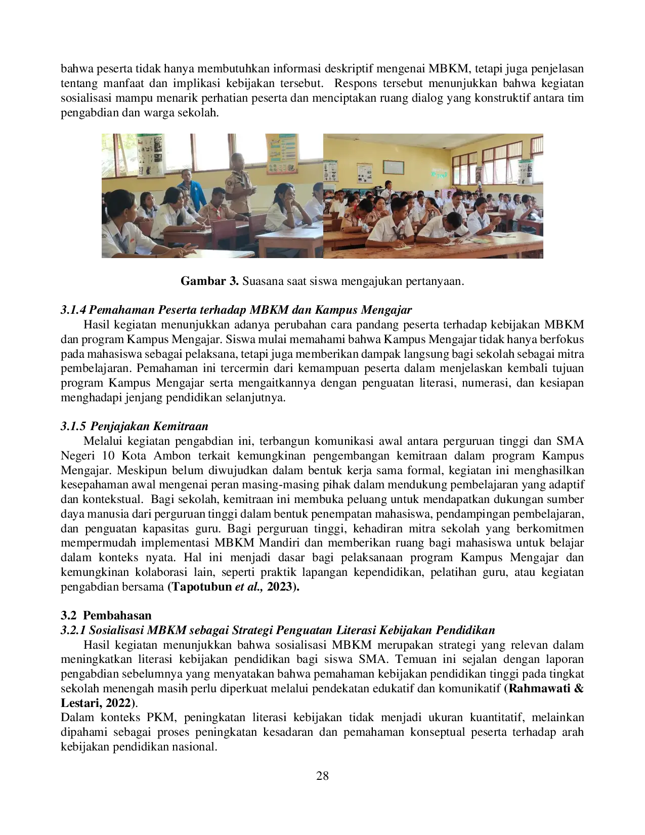 JURIS Peningkatan Pemahaman Merdeka Belajar Melalui Sosialisasi Dan Kemitraan Kampus Mengajar Di SMA Negeri 10 Kota Ambon