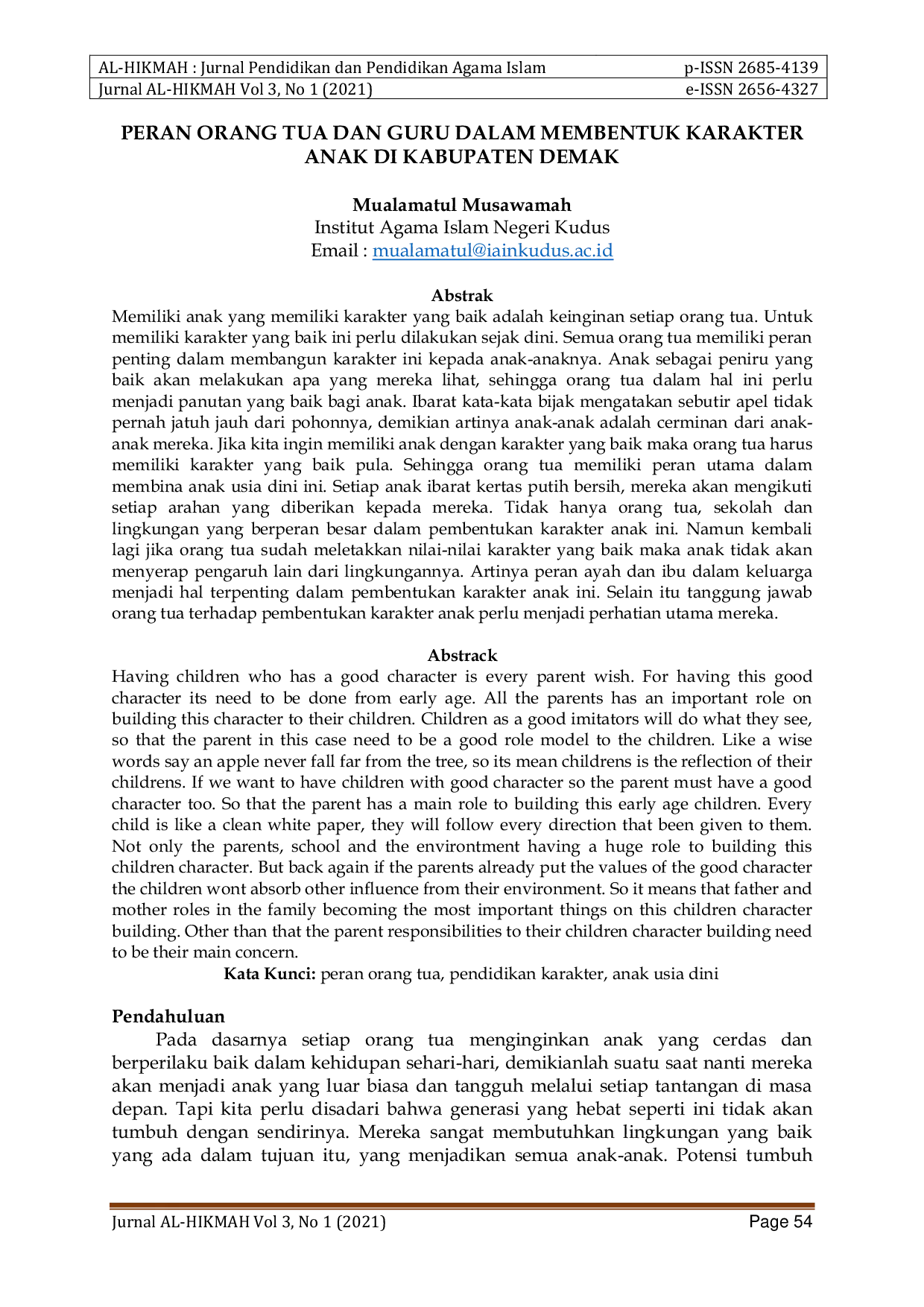 JURIS Peran Orang Tua Dan Guru Dalam Membentuk Karakter Anak Di Kabupaten Demak