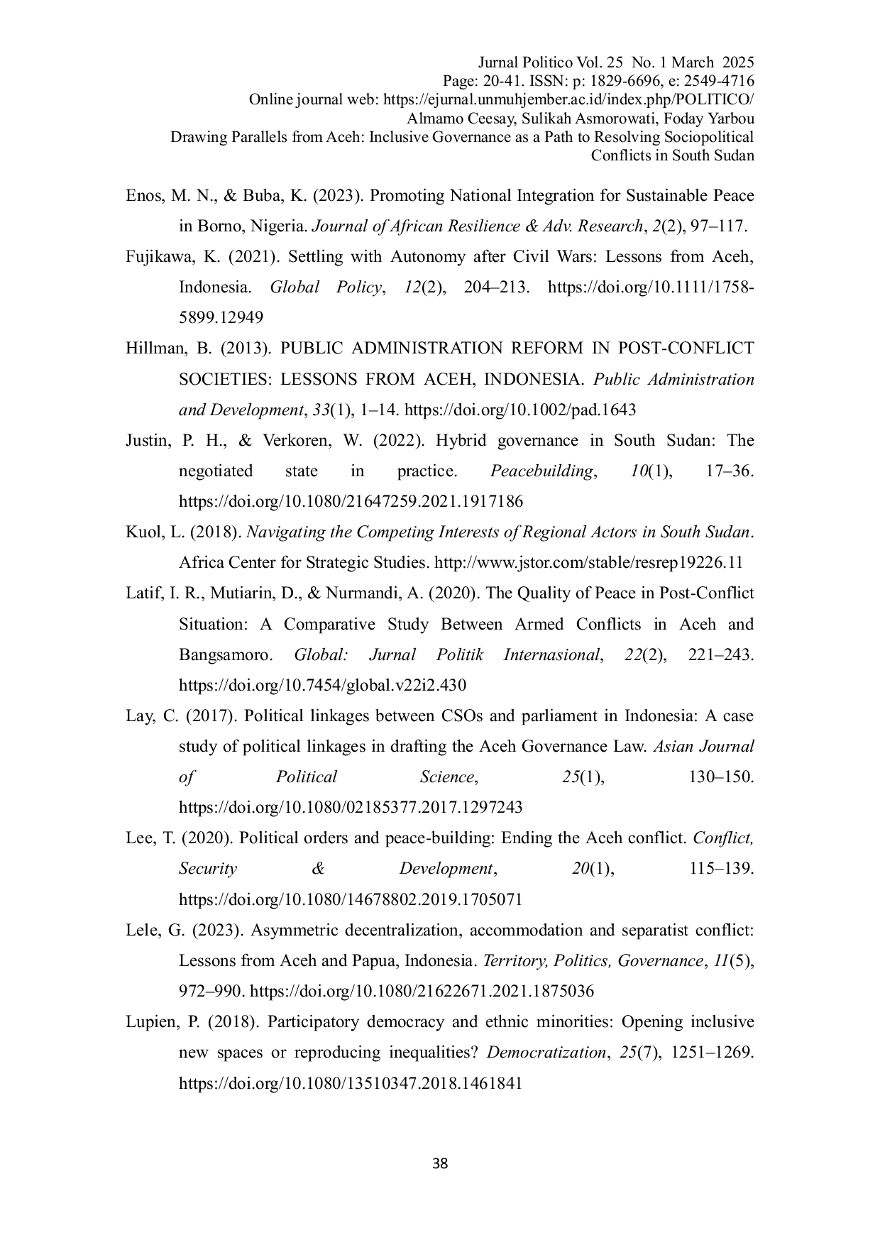JURIS Drawing Parallels from Aceh Inclusive Governance as a Path to Resolving Sociopolitical Conflicts in South Sudan