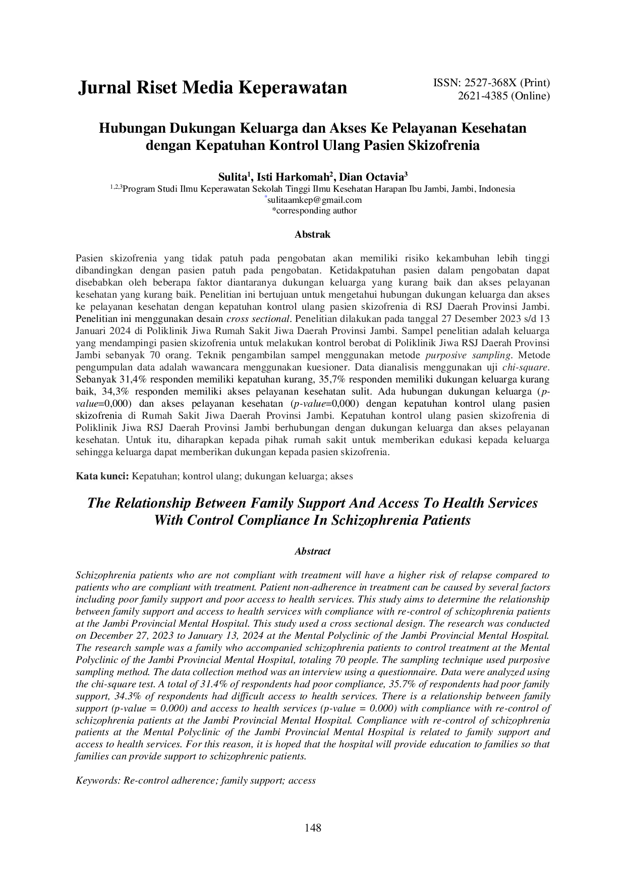 JURIS The Relationship Between Family Support And Access To Health Services With Control Compliance In Schizophrenia Patients
