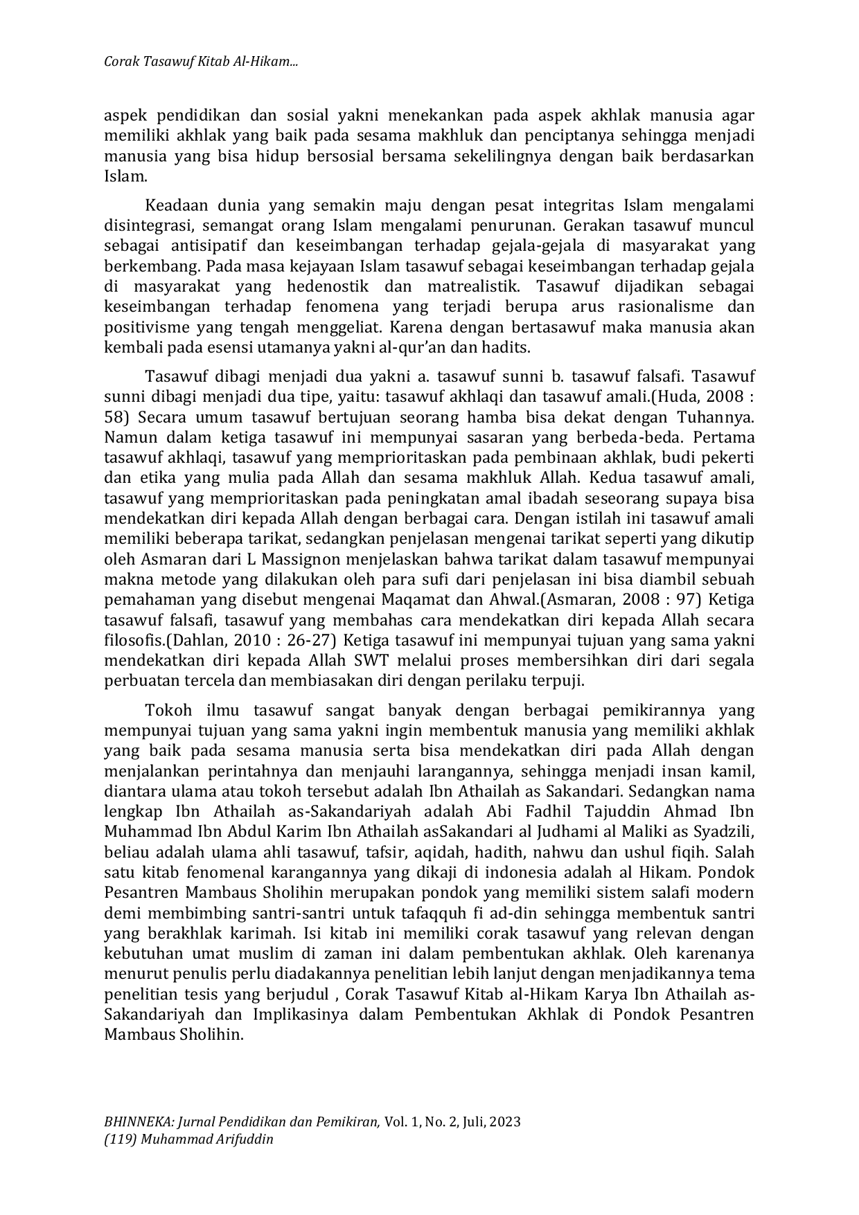 JURIS Corak Tasawuf Kitab Al Hikam Karya Ibn Athaillah Dan Implikasinya Dalam Pembentukan Akhlak Di Pondok Pesantren Mambaus Sholihin Suci Manyar Gresik