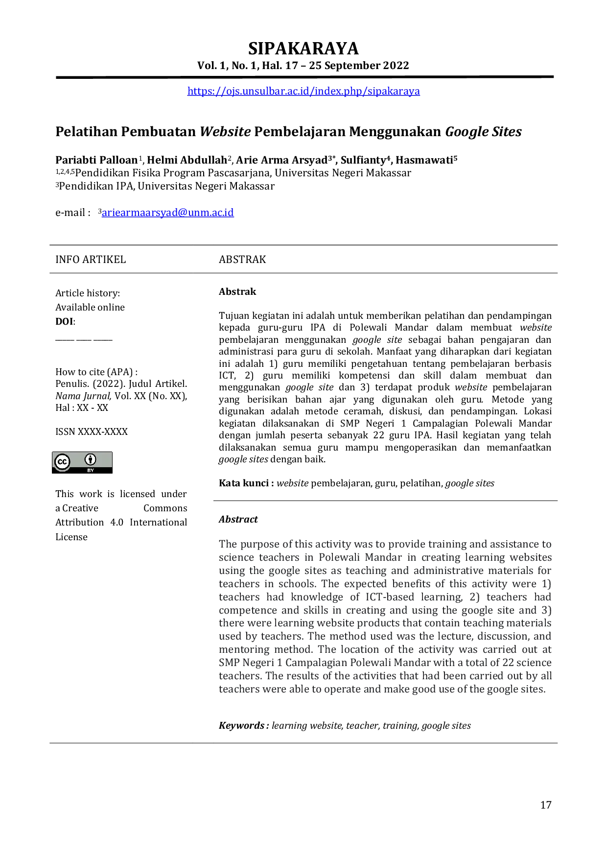 JURIS Pelatihan Pembuatan Website Pembelajaran Menggunakan Google Sites